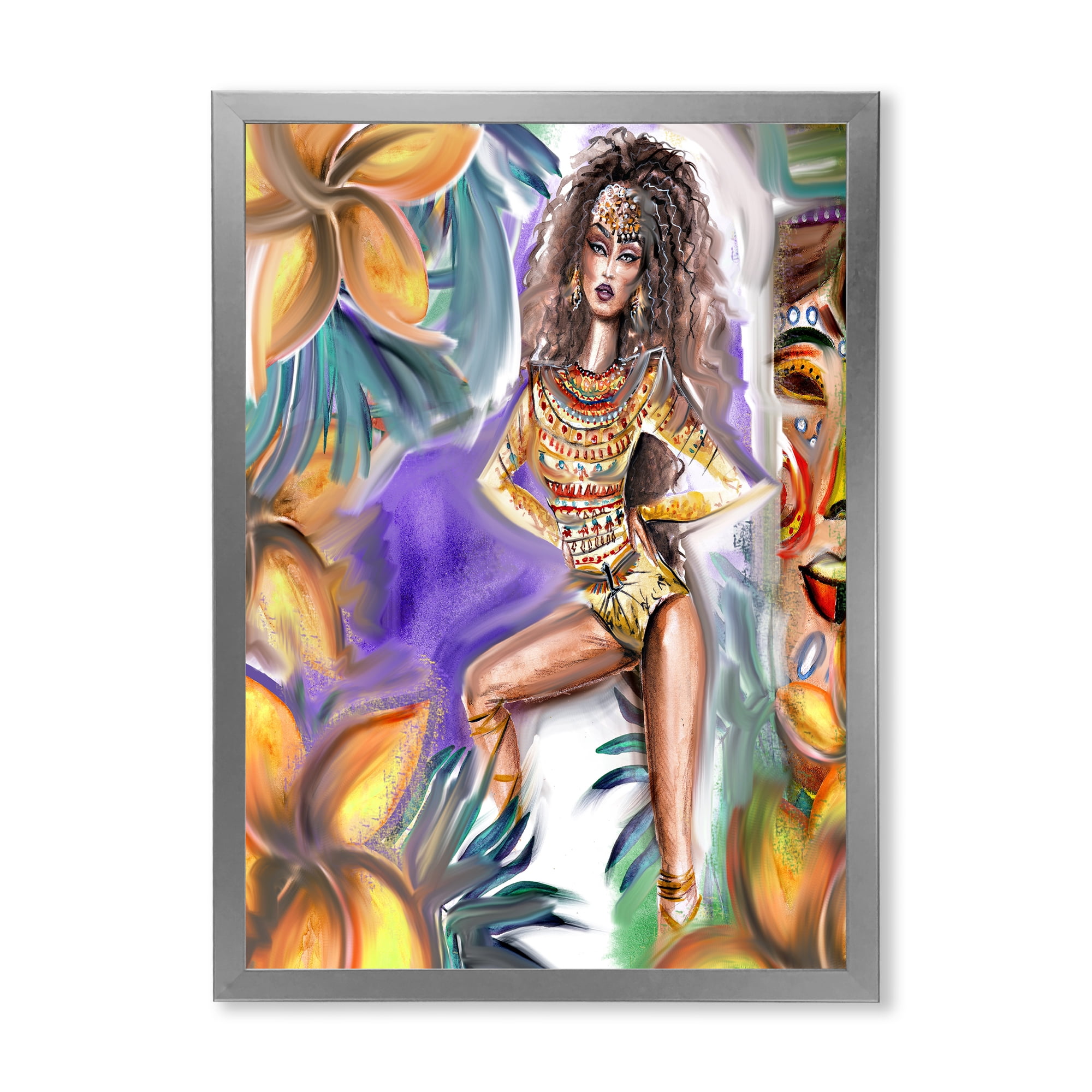 Designart 'Tropical Amazon Warrior Woman ' Traditional Framed Art Print