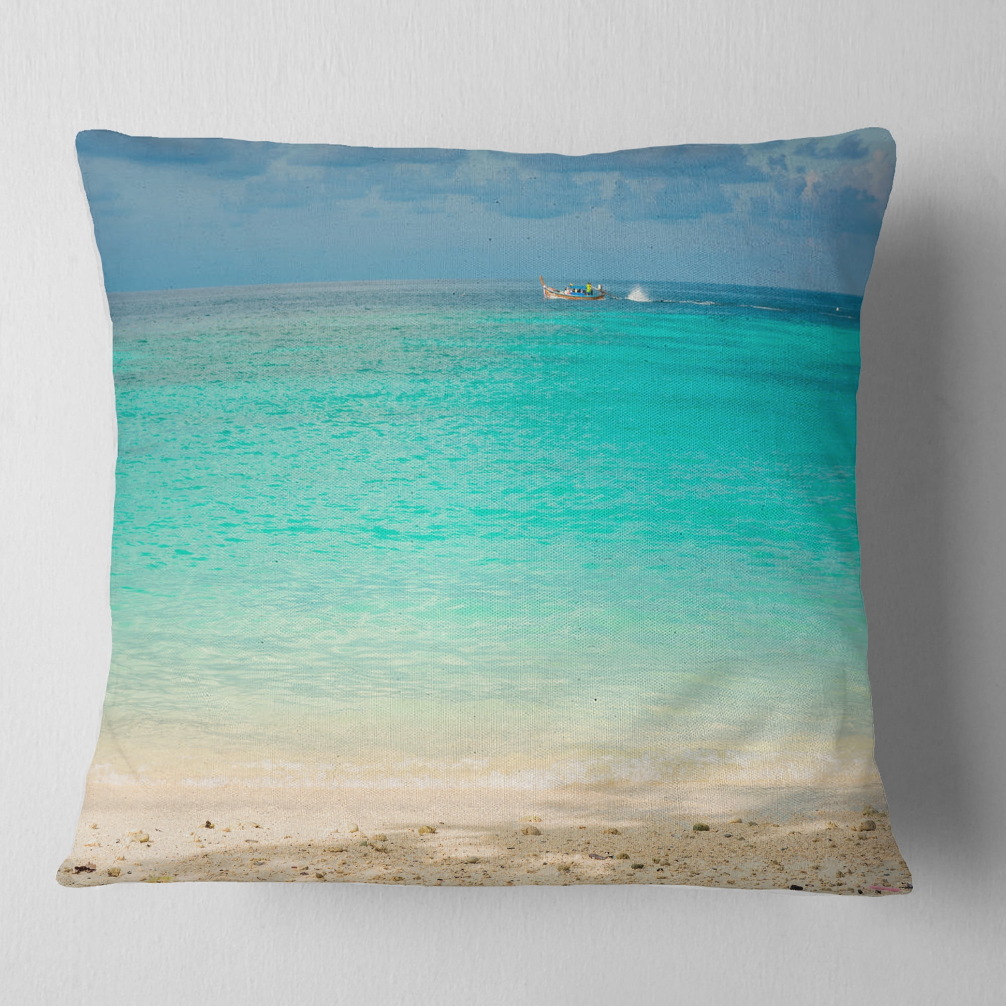 Designart Tropical Andaman Sea with Blue Sky - Modern Seascape Throw Pillow - 18x18
