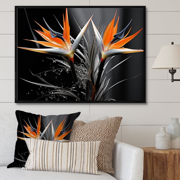 Designart "Tropical Avians Magnificence" Floral Floater Framed Canvas Wall Art