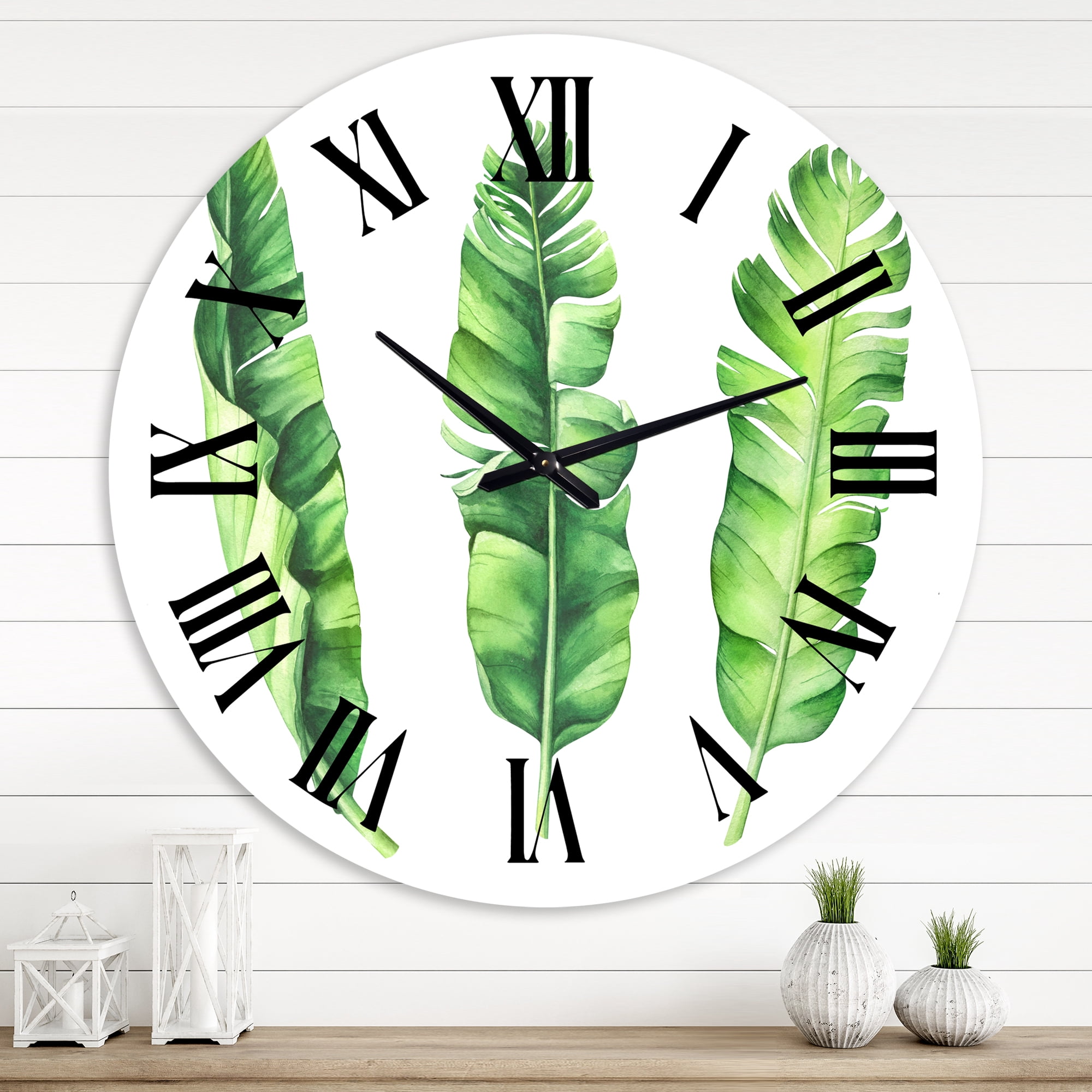 Designart 'Tropical Banana Leaves Set' Farmhouse Wall Clock