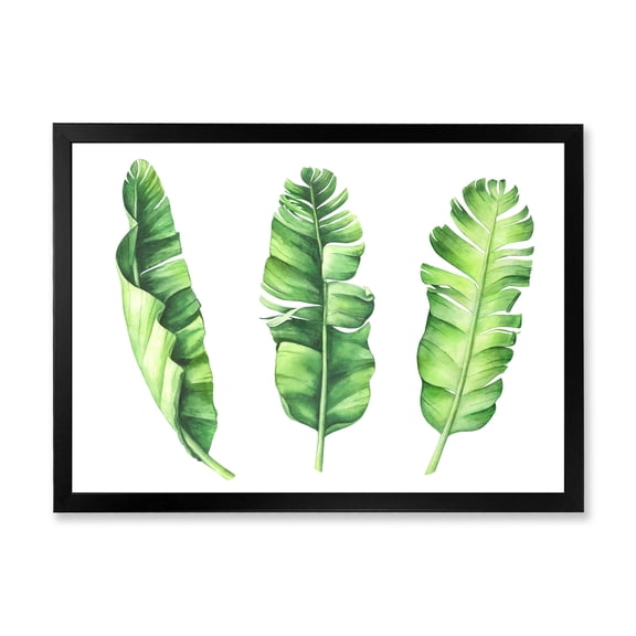 Designart 'Tropical Banana Leaves Set On White' Farmhouse Framed Art Print