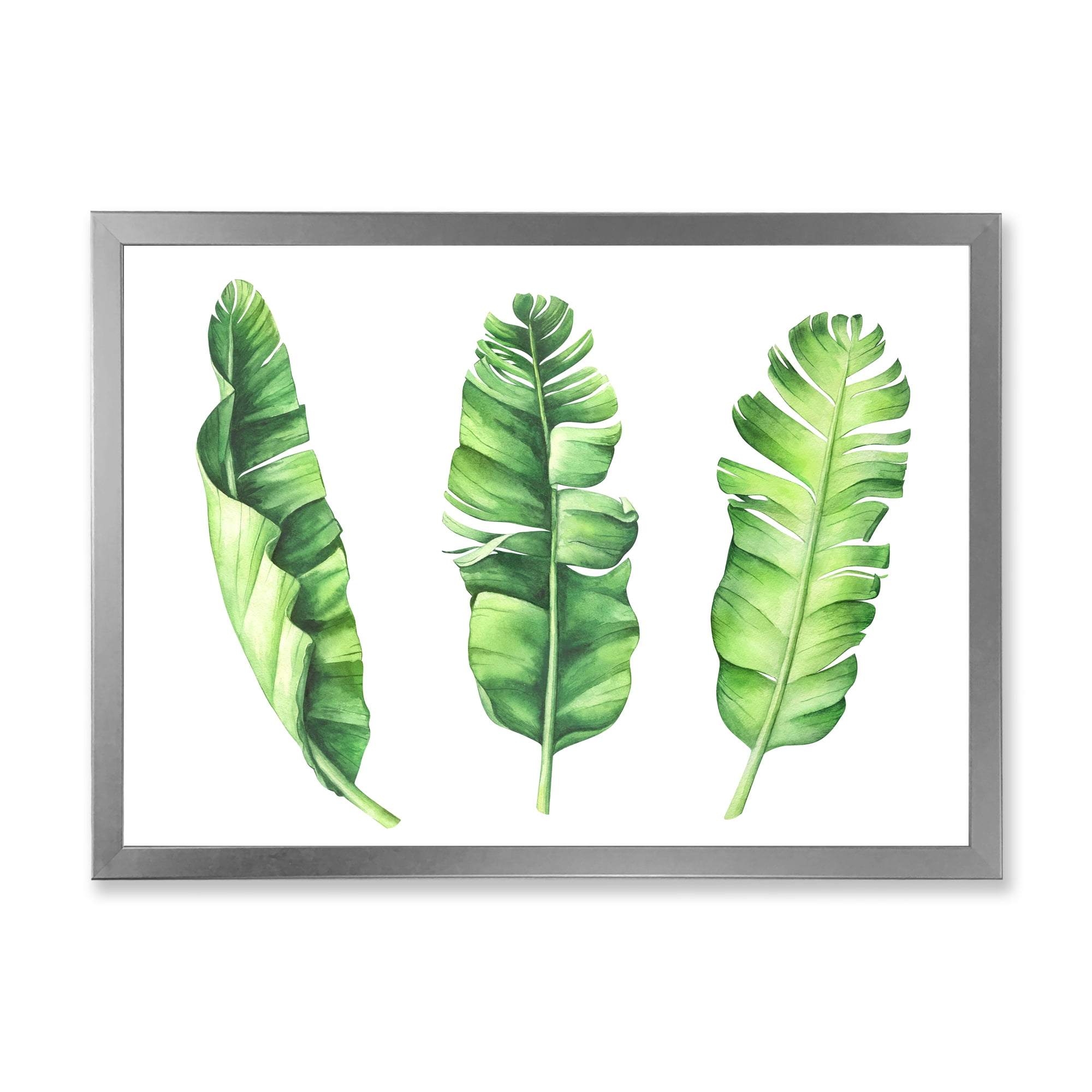 Designart 'Tropical Banana Leaves Set On White' Farmhouse Framed Art Print