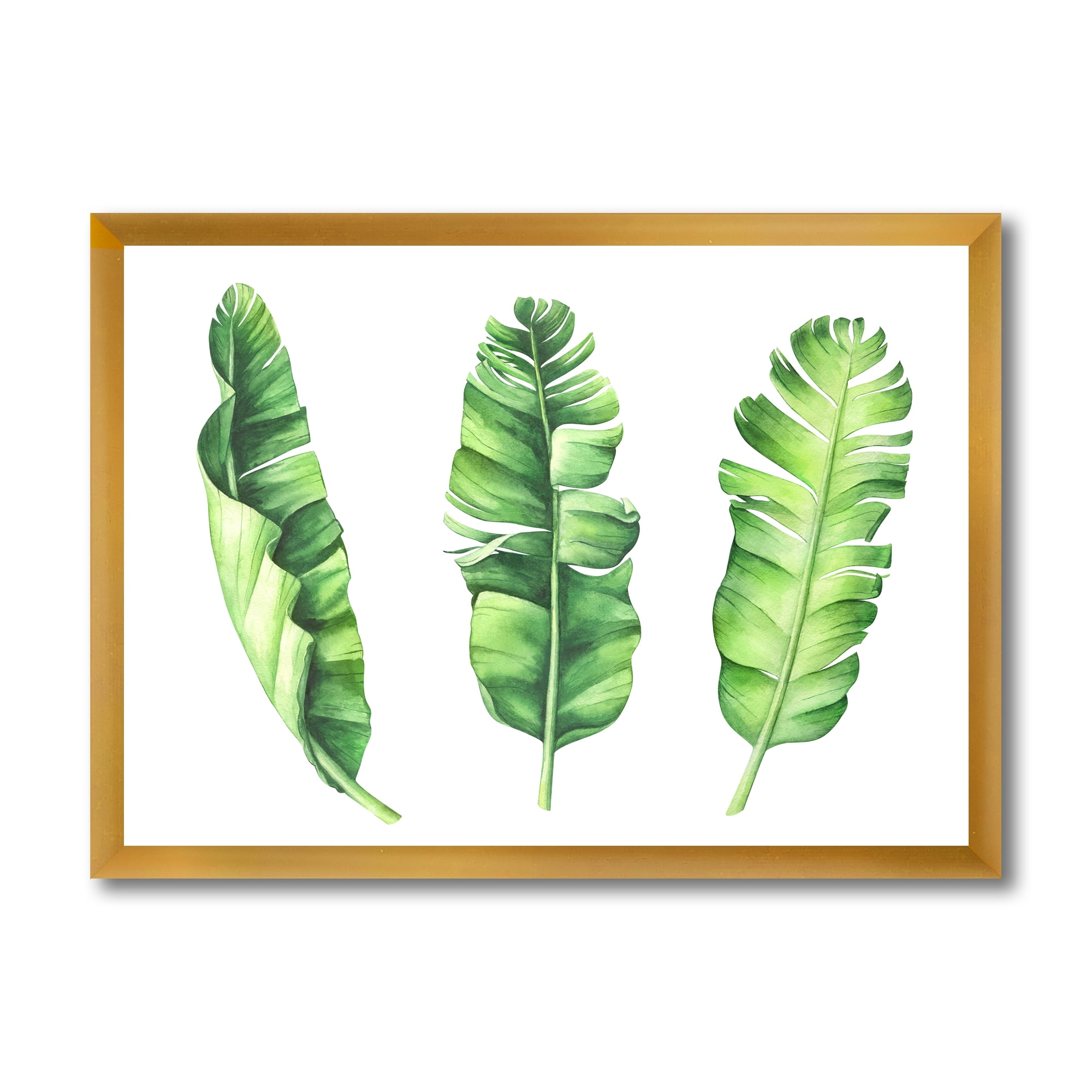 Designart 'Tropical Banana Leaves Set On White' Farmhouse Framed Art Print