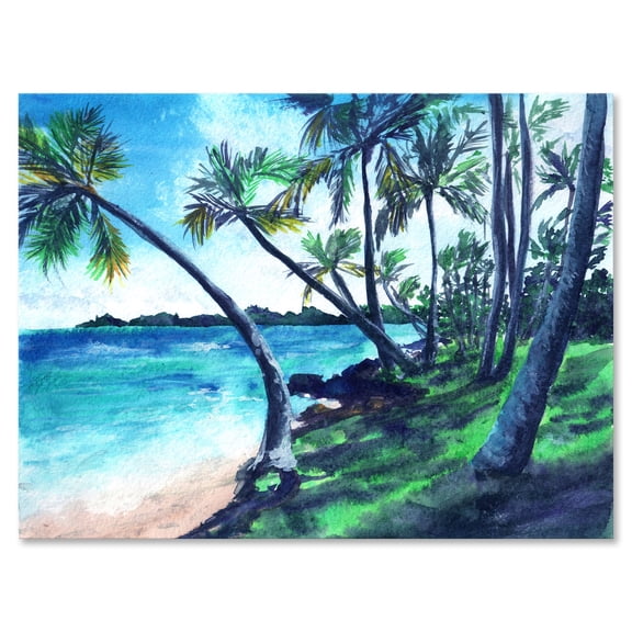 Designart ' Tropical Beach In Summer Paradise With Palm Trees ' Nautical & Coastal Canvas Wall Art Print
