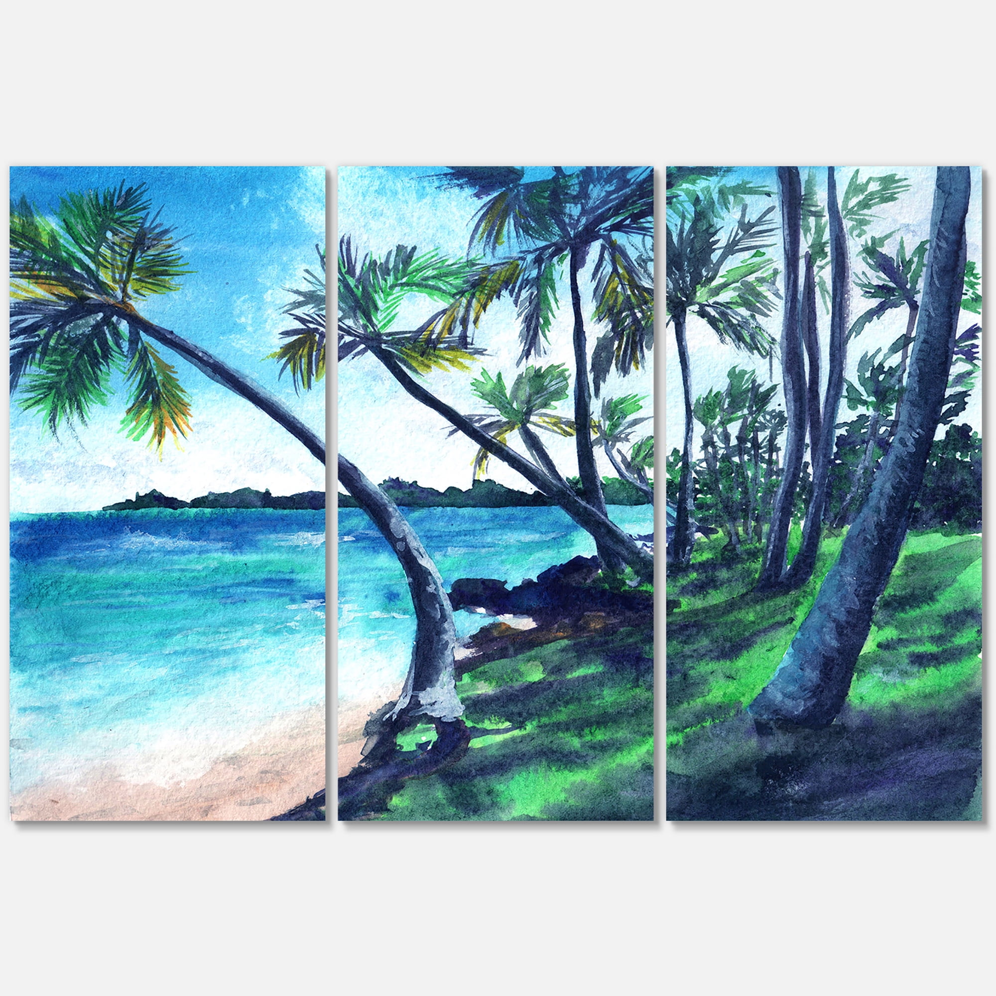 Designart ' Tropical Beach In Summer Paradise With Palm Trees ' Nautical & Coastal Canvas Wall Art Print