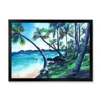 Designart 'Tropical Beach In Summer Paradise With Palm Trees' Nautical & Coastal Framed Art Print