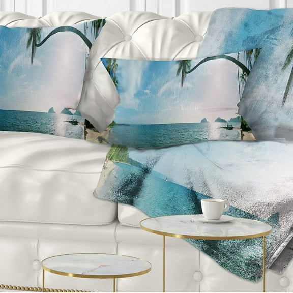 Designart Tropical Beach Panorama - Photography Throw Pillow - 12x20