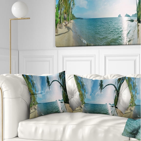Designart Tropical Beach Panorama - Photography Throw Pillow - 16x16