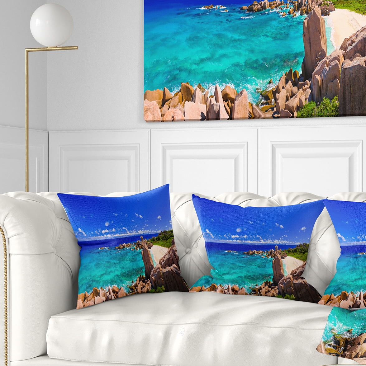 Designart Tropical Beach Panorama - Seascape Throw Pillow - 18x18