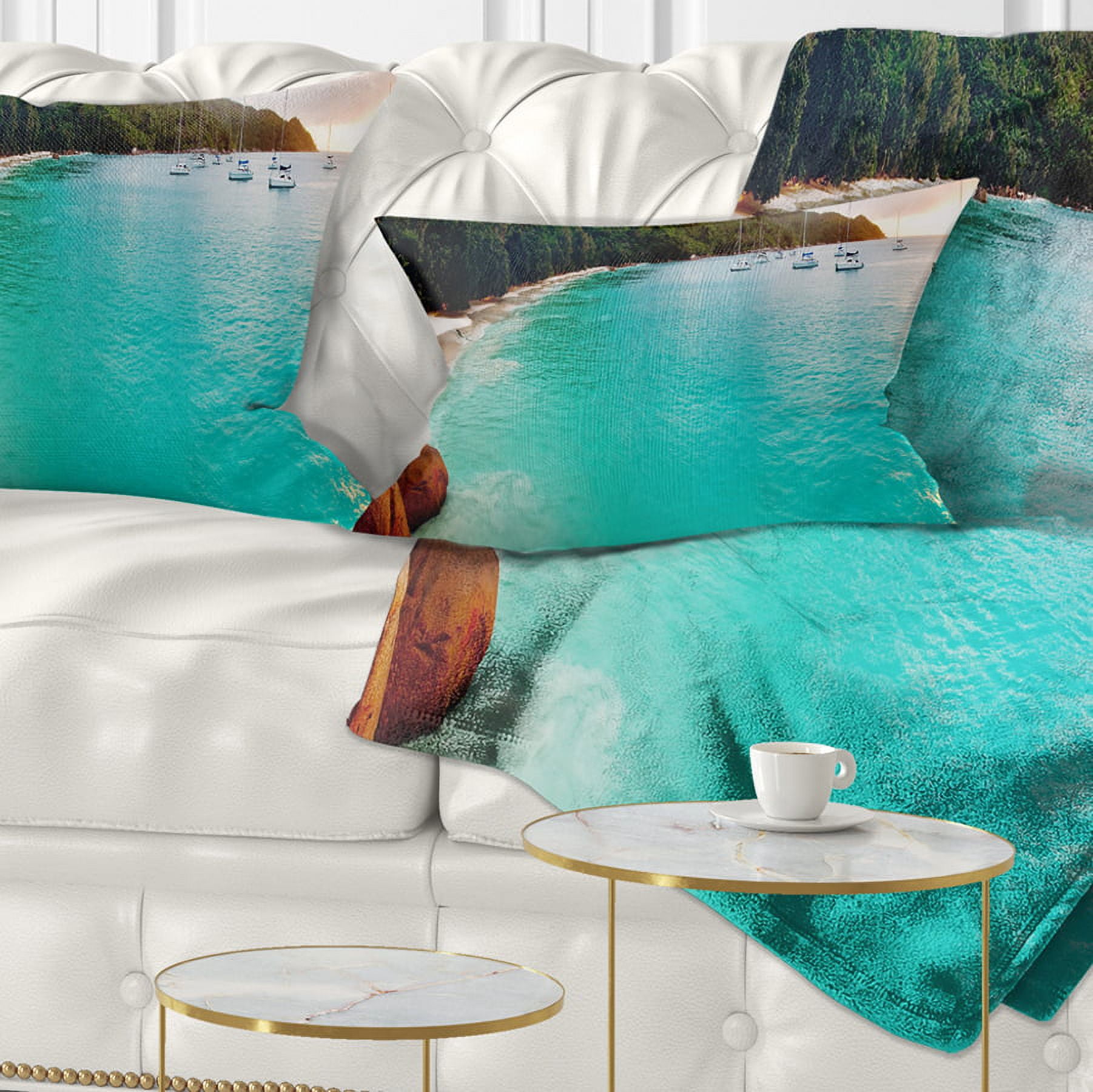 Designart Tropical Beach with Blue Waters - Seascape Throw Pillow - 12x20