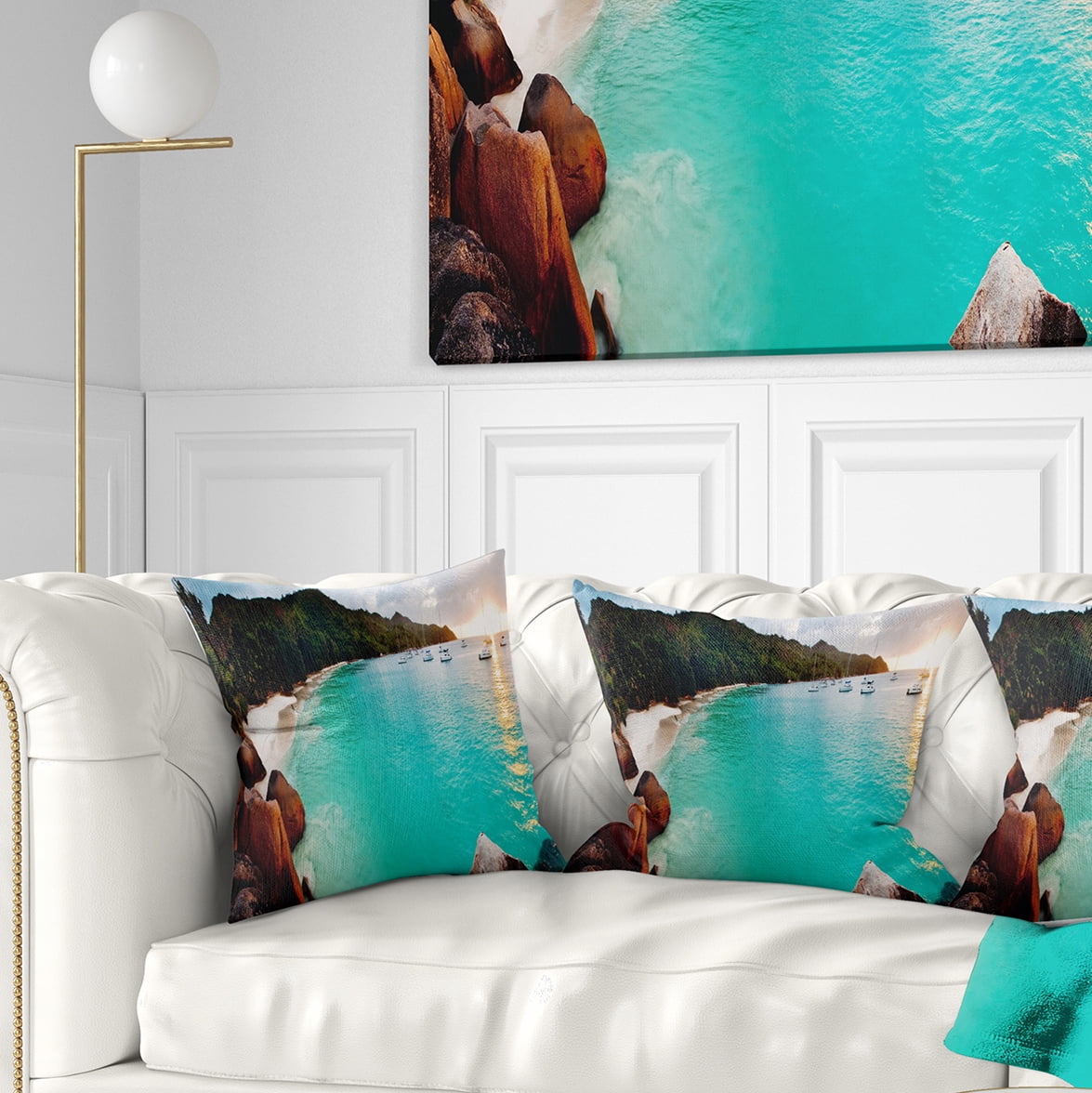 Designart Tropical Beach with Blue Waters - Seascape Throw Pillow - 16x16