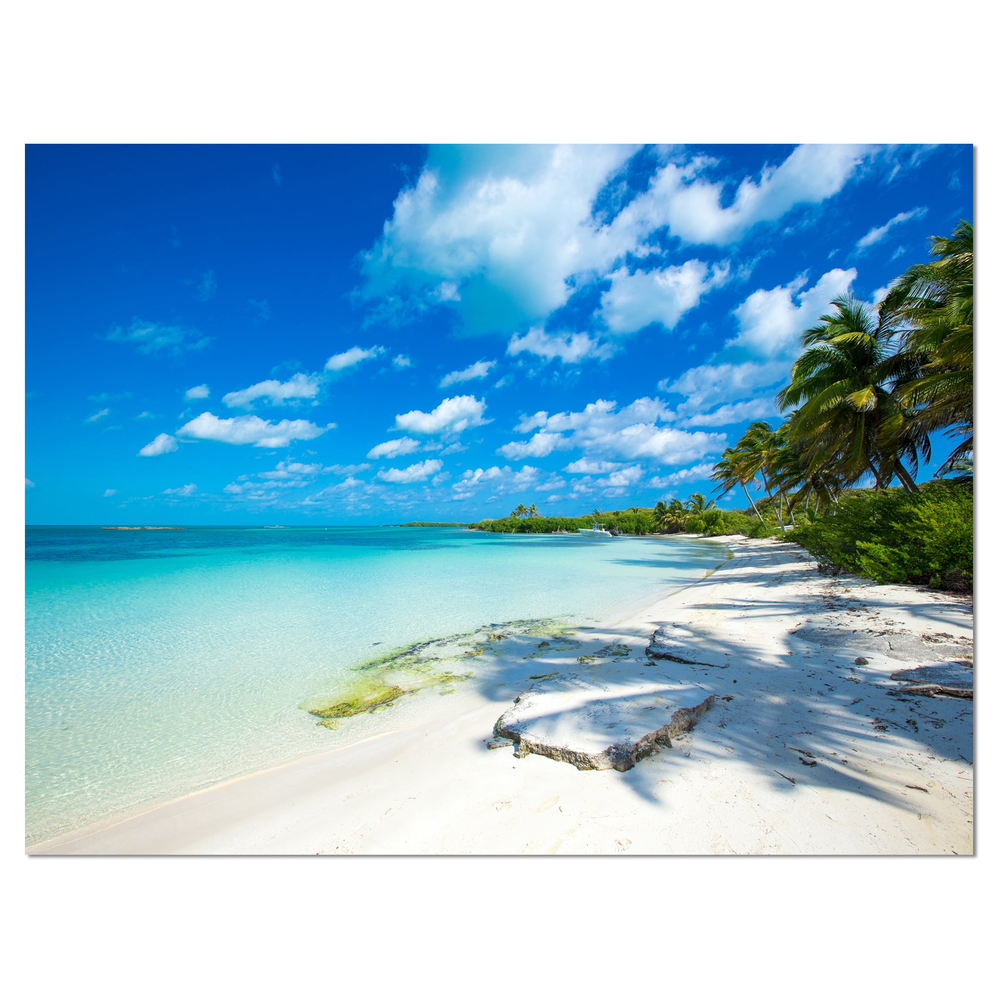 Large Tropical Beach Scene Canvas Print with Pine Frame