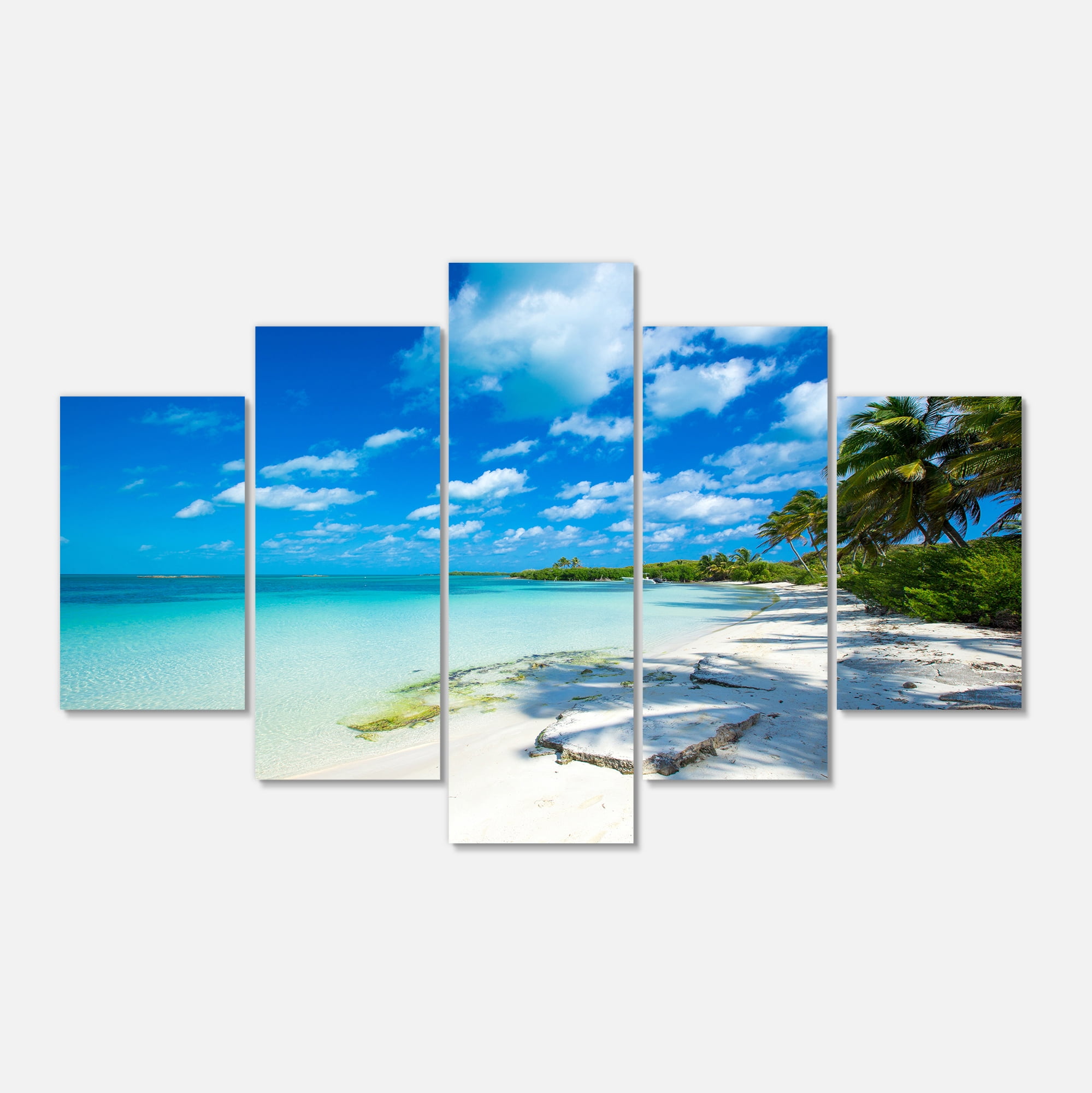 Designart 'Tropical Beach with Palm Shadows ' Large Seashore Canvas Print
