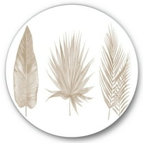 Designart 'Tropical Beiges Leaves On White' Traditional Circle Metal Wall Art 36x36 - Disc of 36