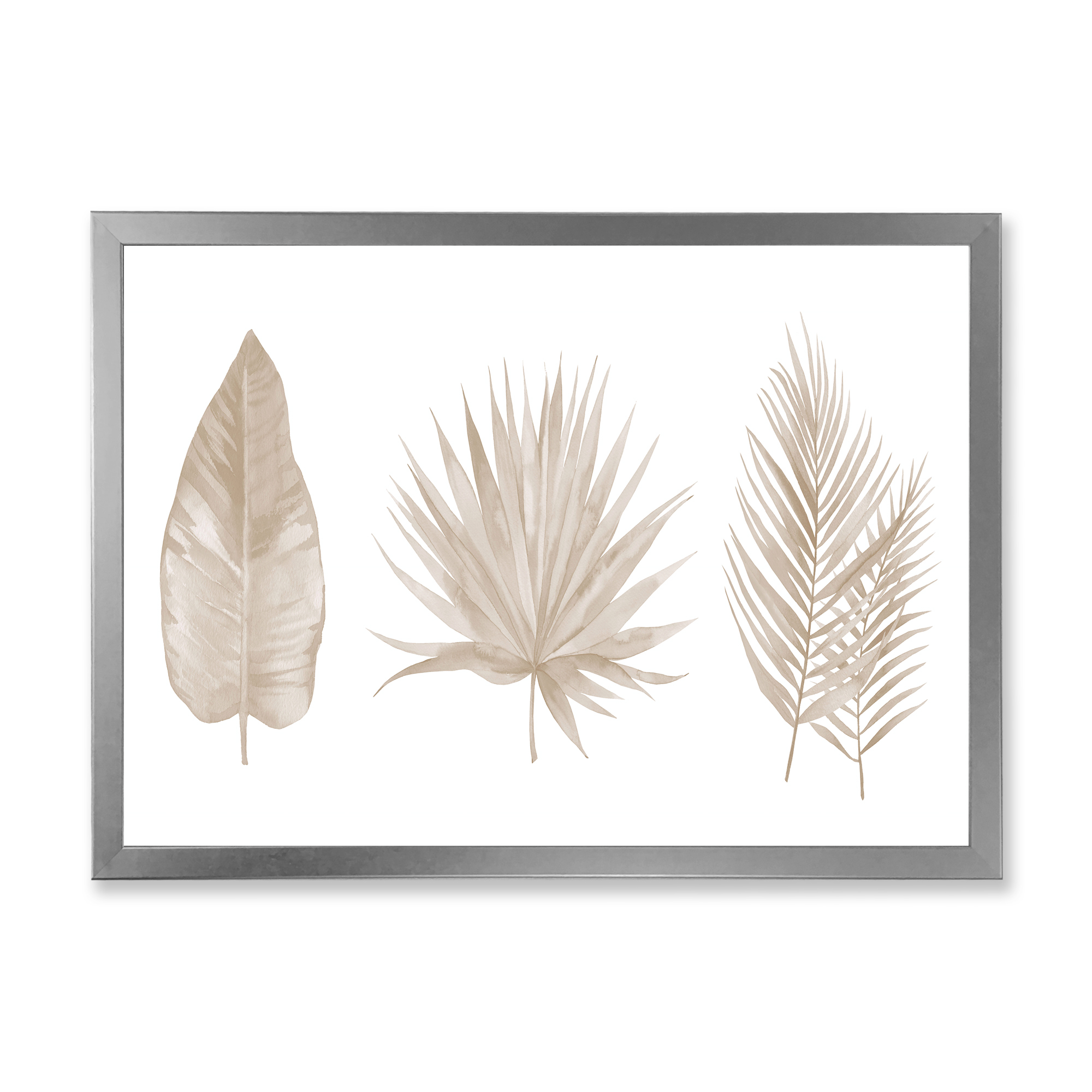 Designart 'Tropical Beiges Leaves On White' Traditional Framed Art Print