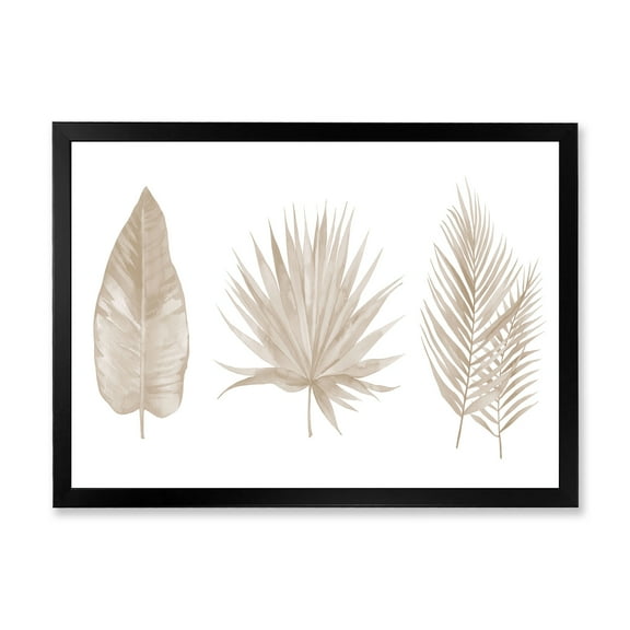 Designart 'Tropical Beiges Leaves On White' Traditional Framed Art Print