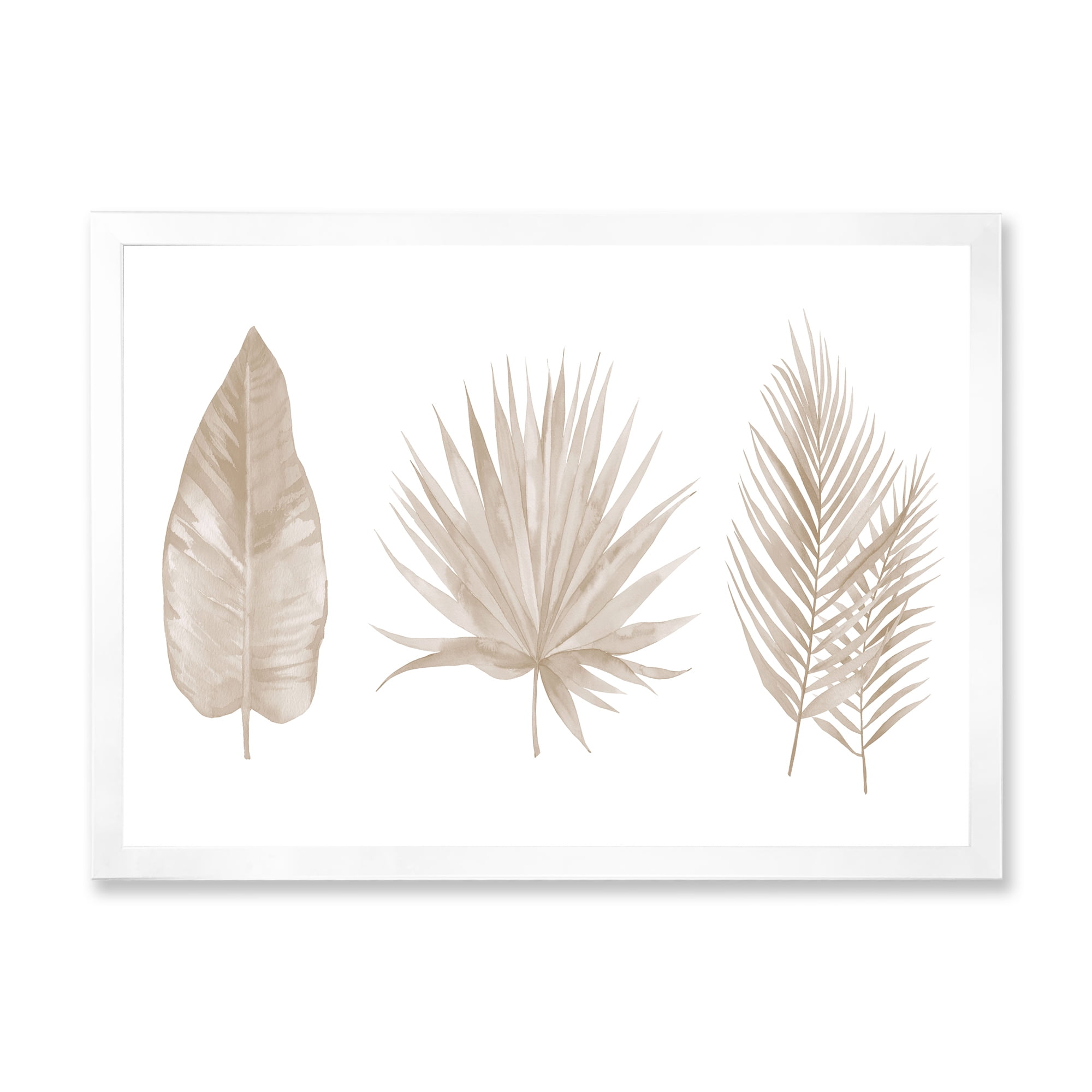 Designart 'Tropical Beiges Leaves On White' Traditional Framed Art Print