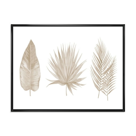 Designart 'Tropical Beiges Leaves On White' Traditional Framed Canvas Wall Art Print