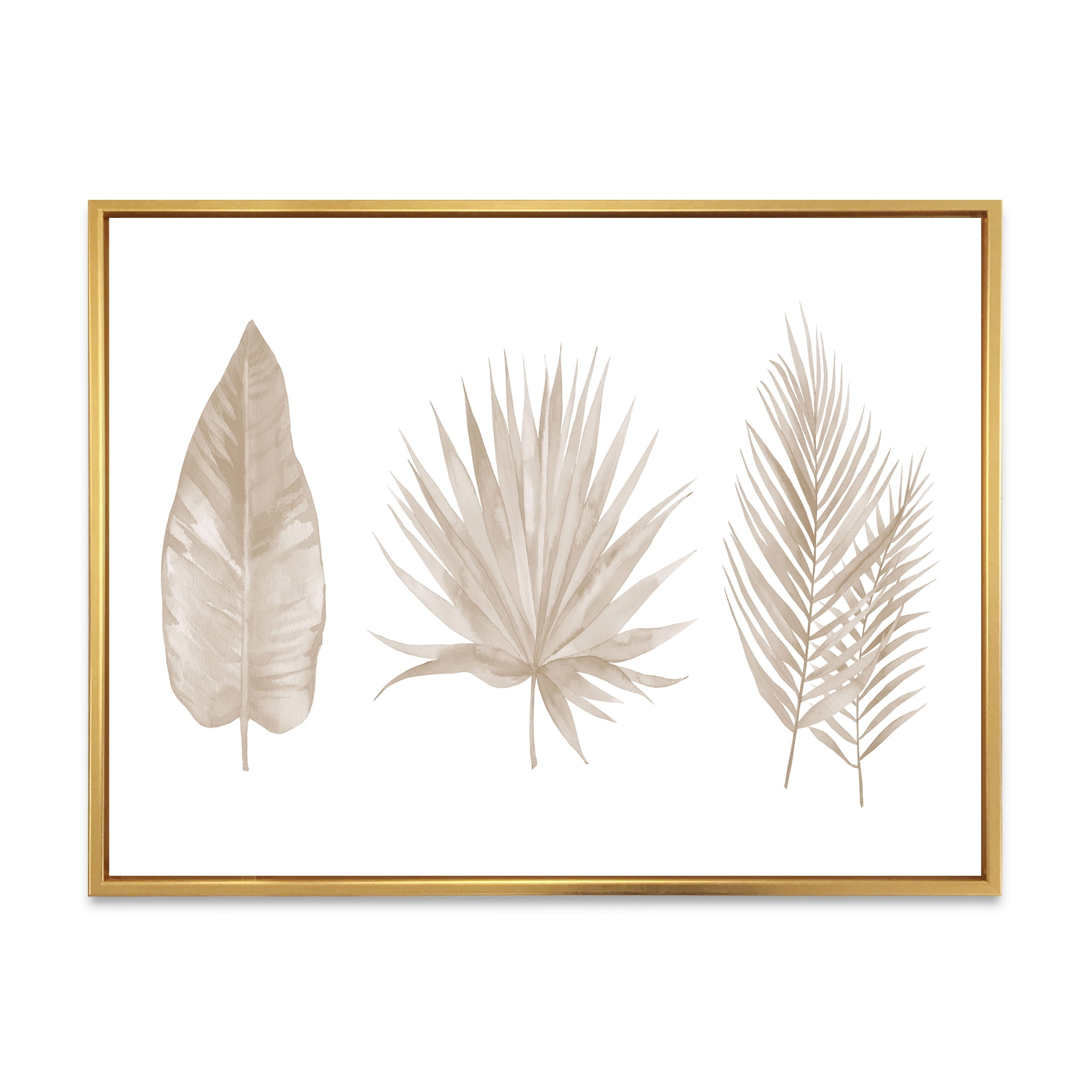 Designart 'Tropical Beiges Leaves On White' Traditional Framed Canvas Wall Art Print