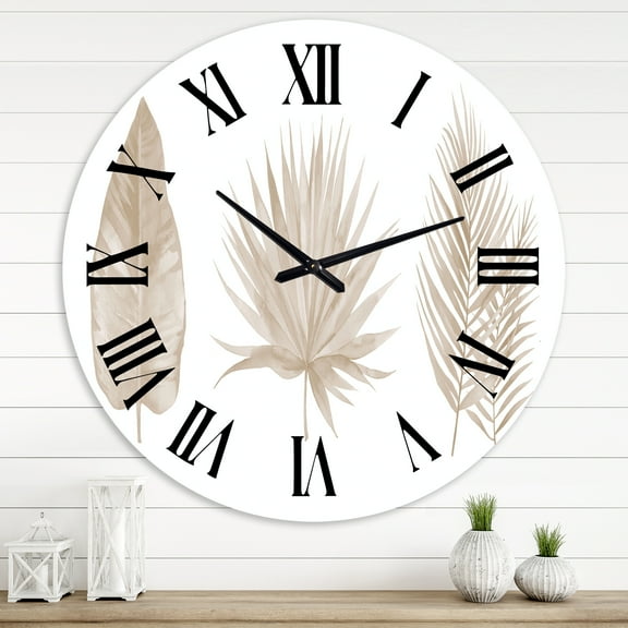 Designart 'Tropical Beiges Leaves' Traditional Wall Clock