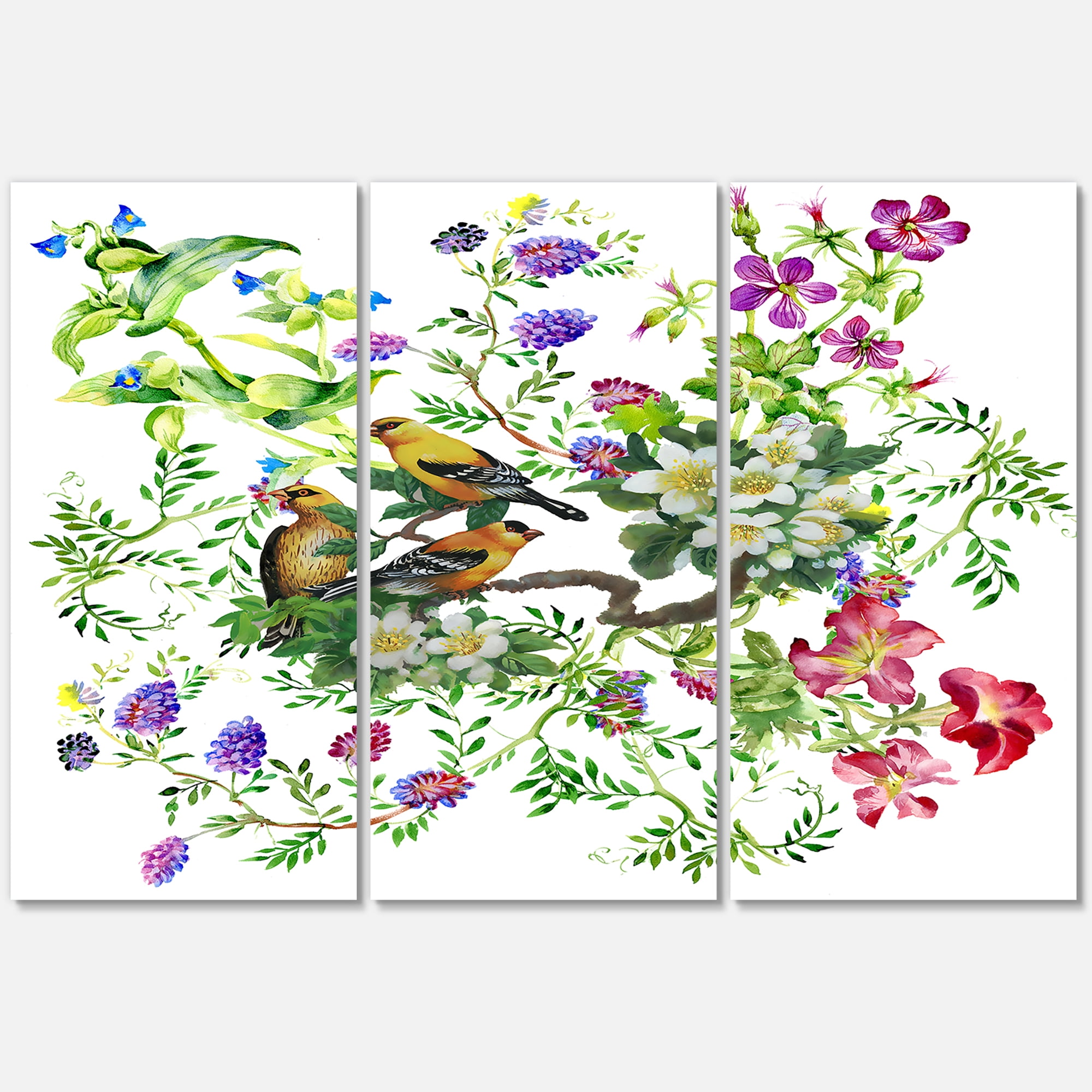 Designart ' Tropical Birds Sitting On Blooming Tree ' Traditional Canvas Wall Art Print