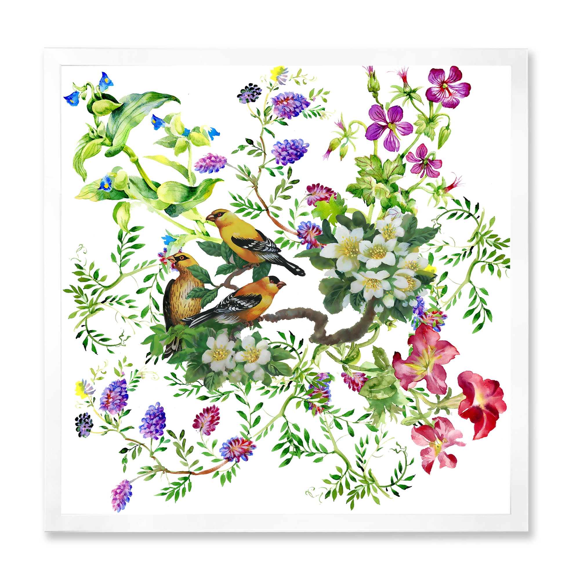 Designart 'Tropical Birds Sitting On Blooming Tree' Traditional Framed Art Print