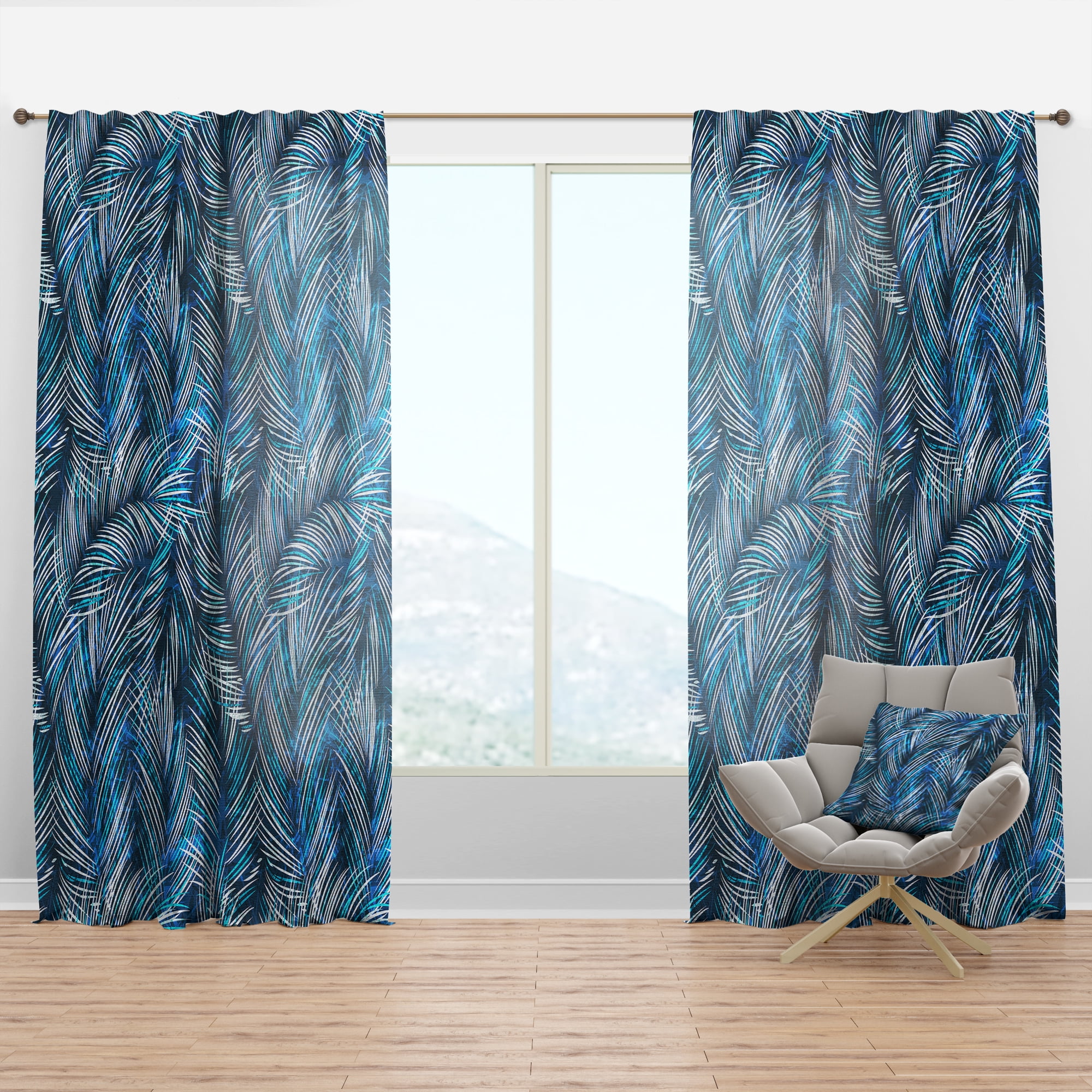 Designart 'Tropical Blue Palm Leaves' tropical Curtain Panel