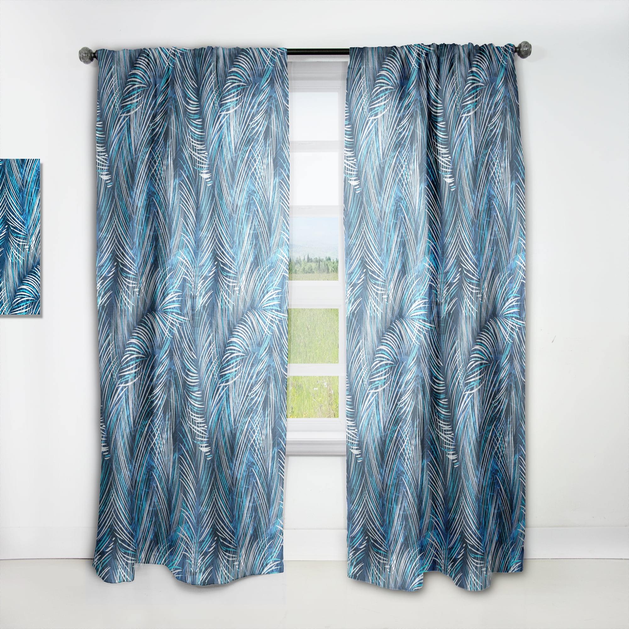 Designart 'Tropical Blue Palm Leaves' tropical Curtain Panel