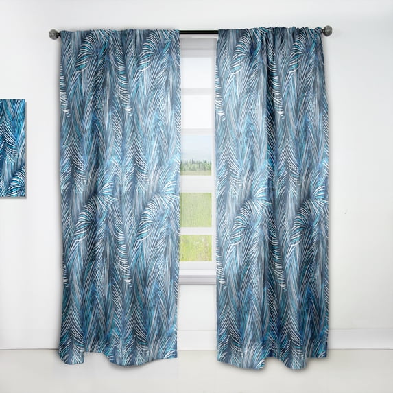 Designart 'Tropical Blue Palm Leaves' tropical Curtain Panel