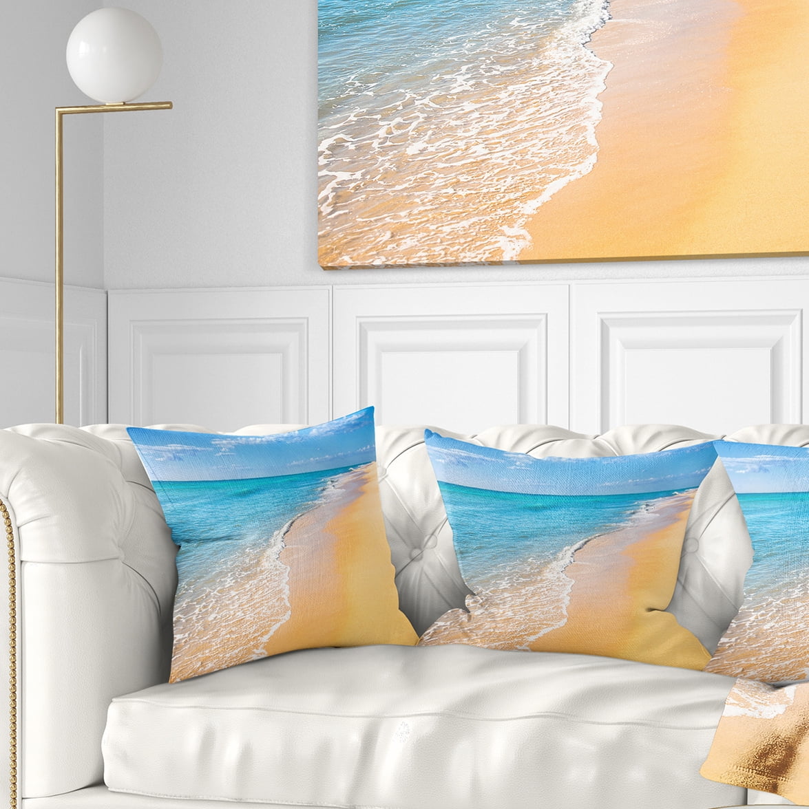 Designart Tropical Blue Sea and Sky - Seashore Photo Throw Pillow - 18x18