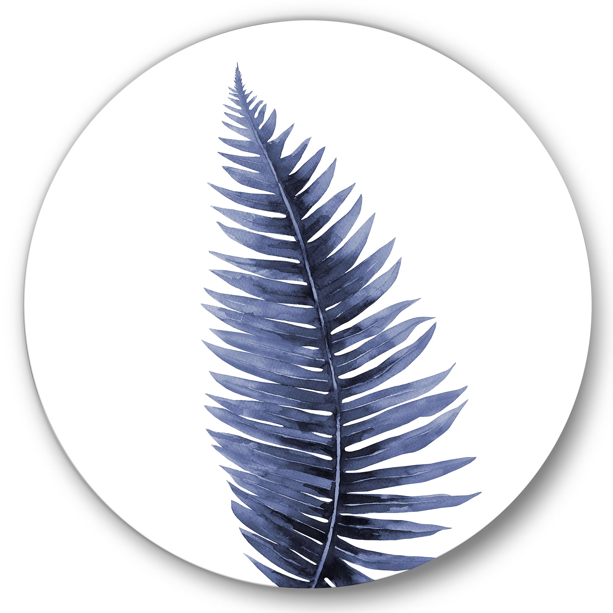 Designart 'Tropical Blue Watercolour Leaves On White' Bohemian & Eclectic Circle Metal Wall Art 29x29 - Disc of 29