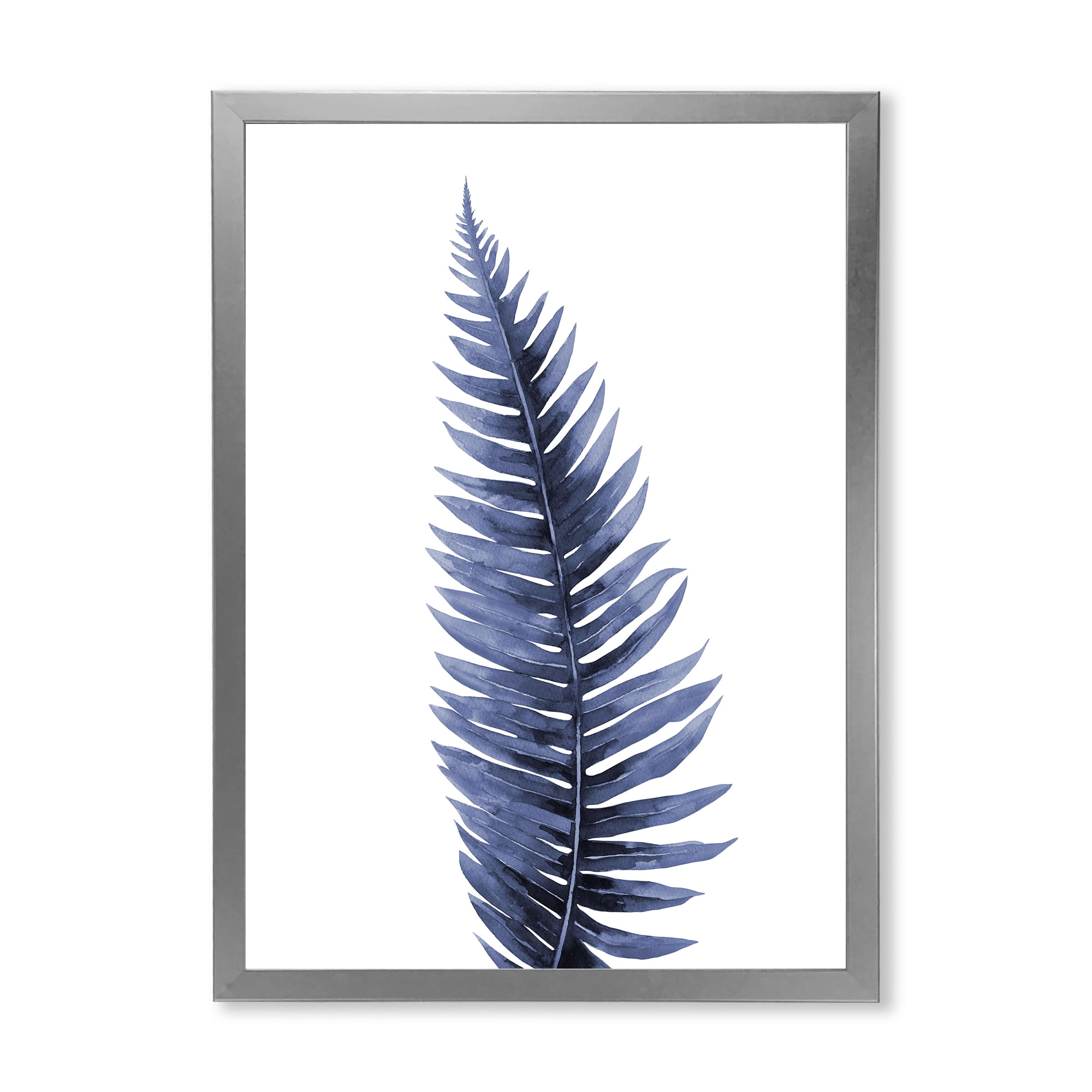 Designart 'Tropical Blue Watercolour Leaves On White' Bohemian & Eclectic Framed Art Print