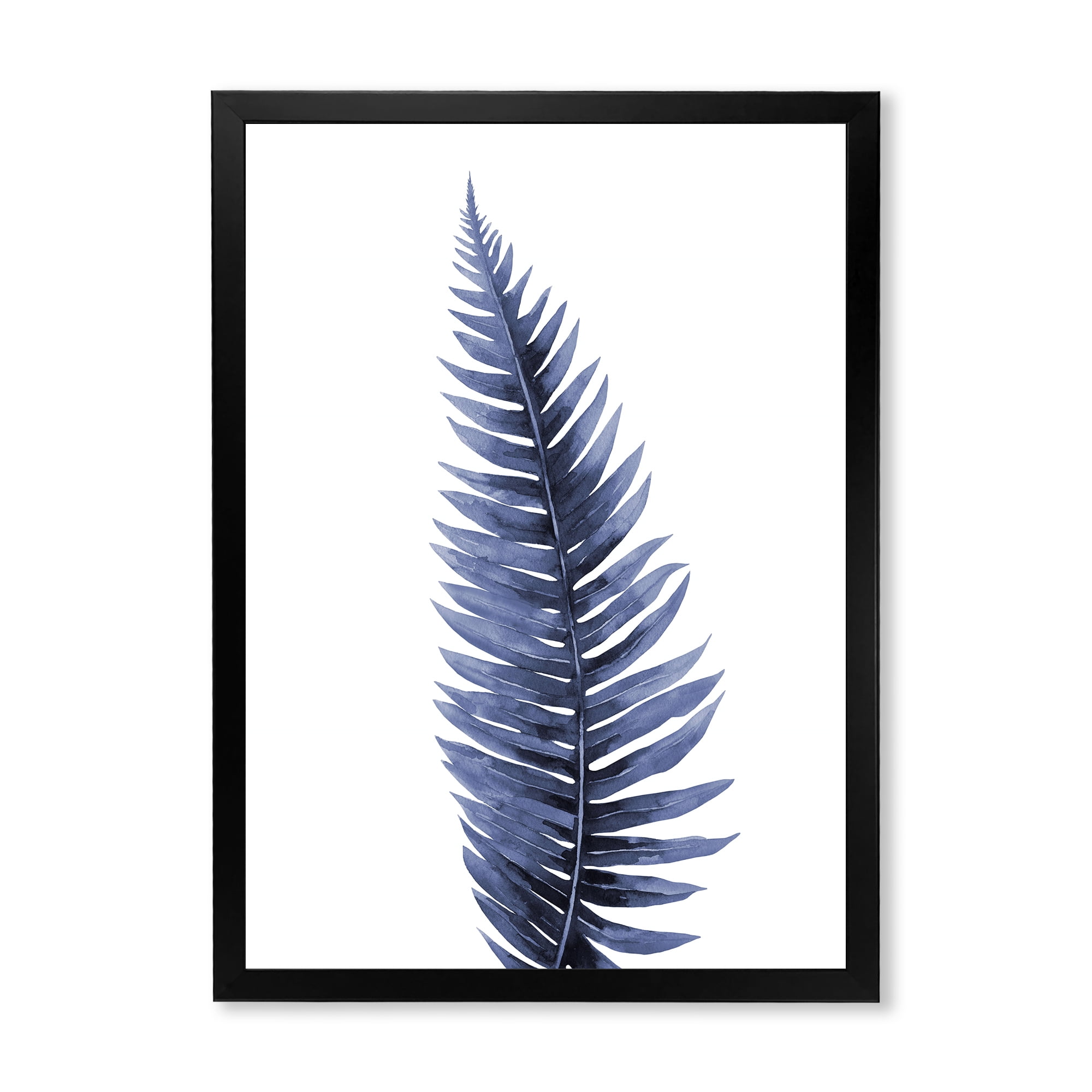 Designart 'Tropical Blue Watercolour Leaves On White' Bohemian & Eclectic Framed Art Print