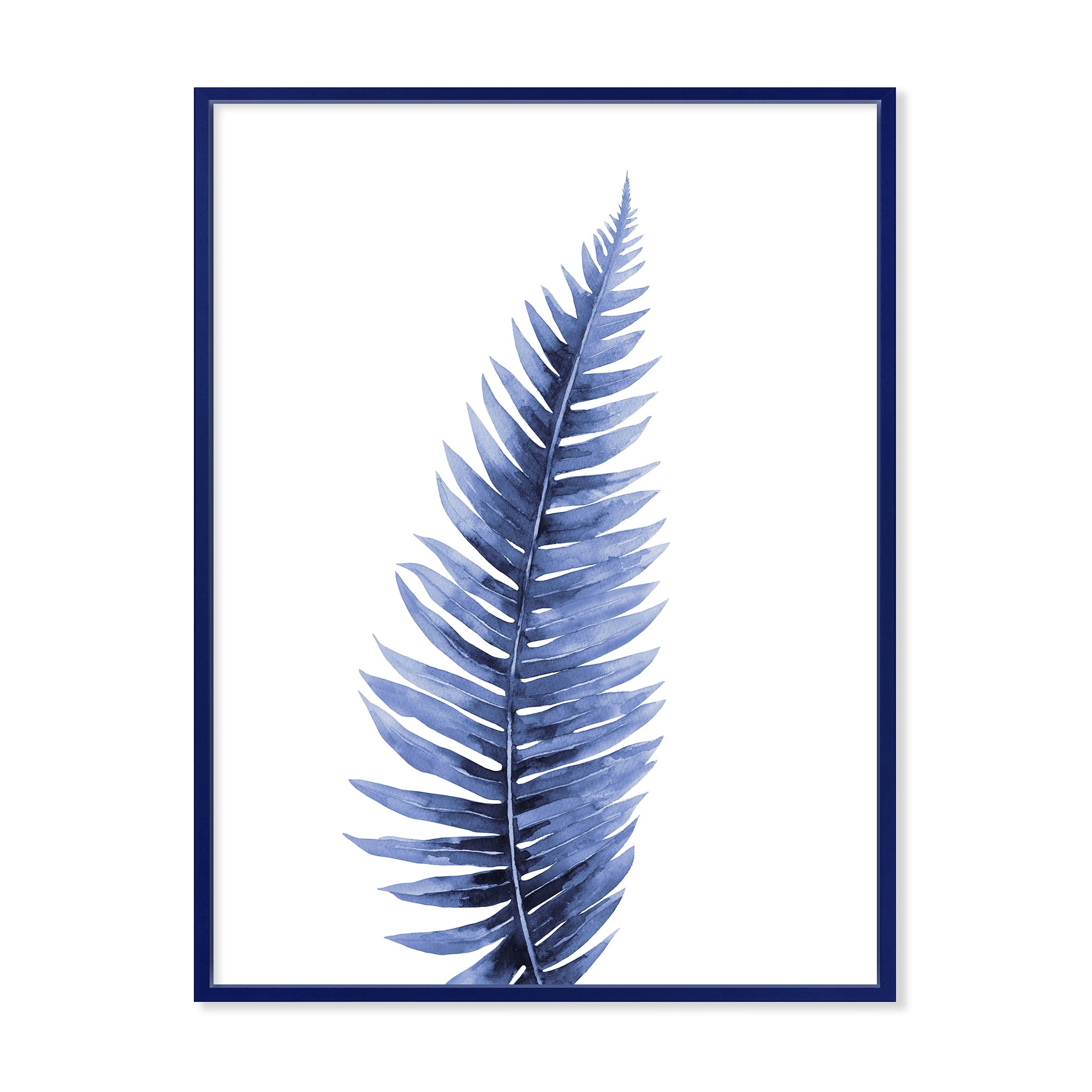 Designart 'Tropical Blue Watercolour Leaves On White' Bohemian & Eclectic Framed Canvas Wall Art Print
