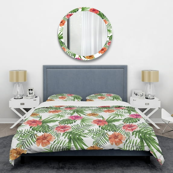 Designart 'Tropical Botanicals And Flowers II' Mid-Century Modern Duvet Cover Set
