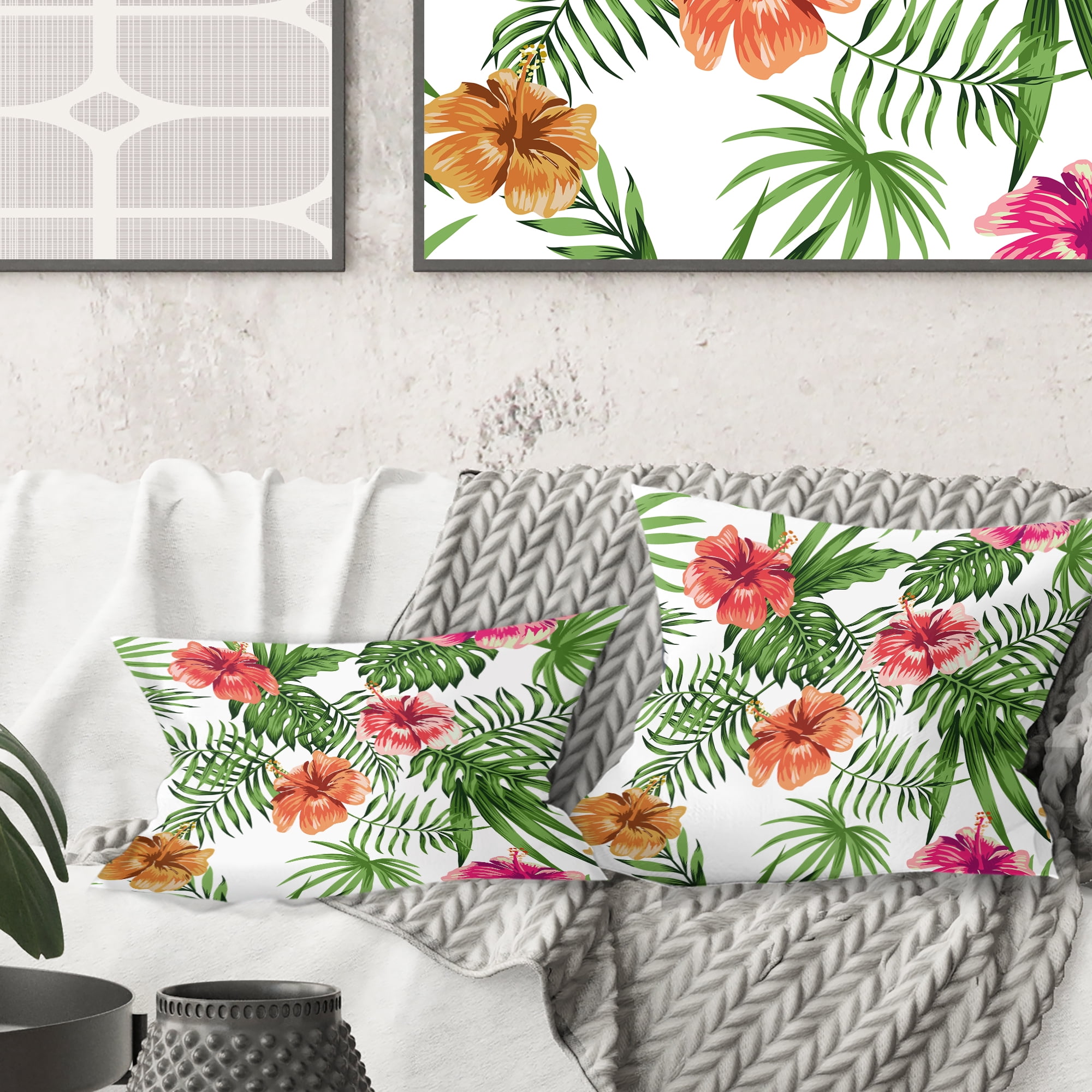 Designart Tropical Botanicals And Flowers II' Mid-Century Modern Throw Pillow - 18x18