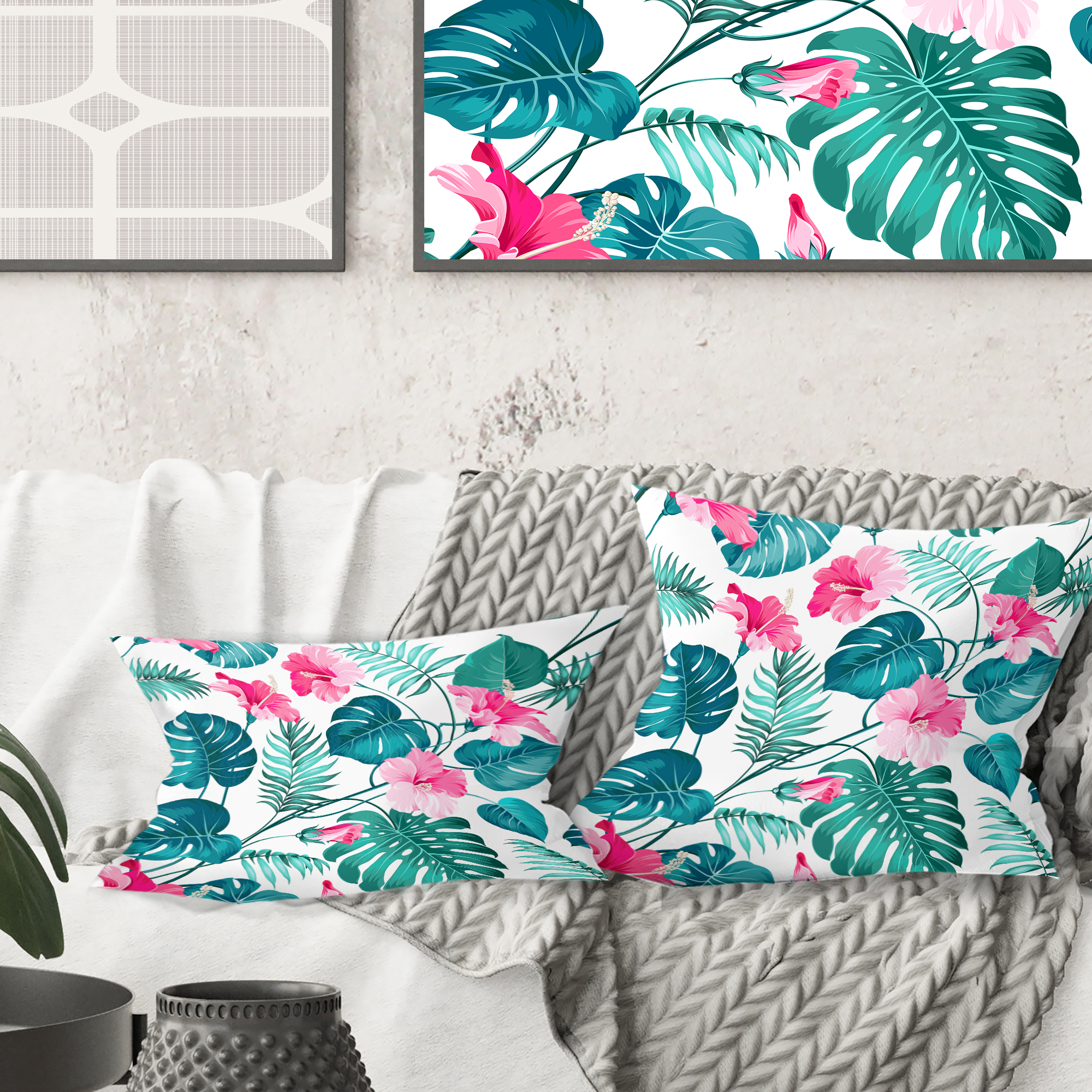 Designart Tropical Botanicals And Flowers' Mid-Century Modern Throw Pillow - 16x16