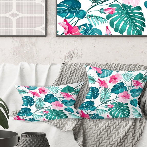 Designart Tropical Botanicals And Flowers' Mid-Century Modern Throw Pillow - 16x16