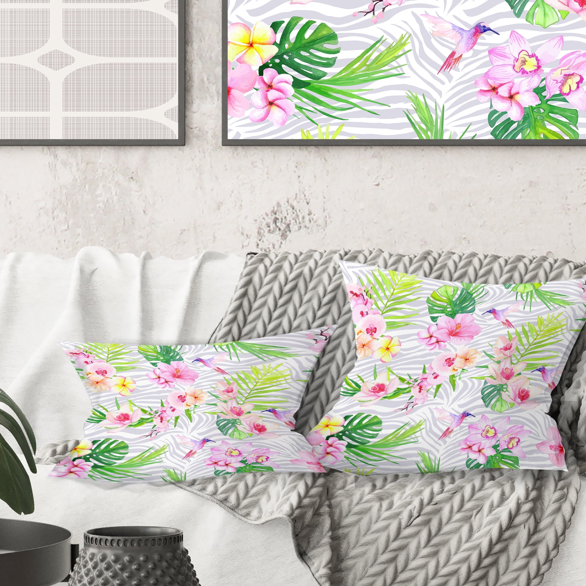 Designart Tropical Botanicals And Flowers VI' Mid-Century Modern Throw Pillow - 16x16