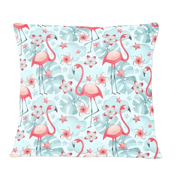 Designart Tropical Botanicals, Flowers And Flamingo III' Mid-Century Modern Throw Pillow - 12x20