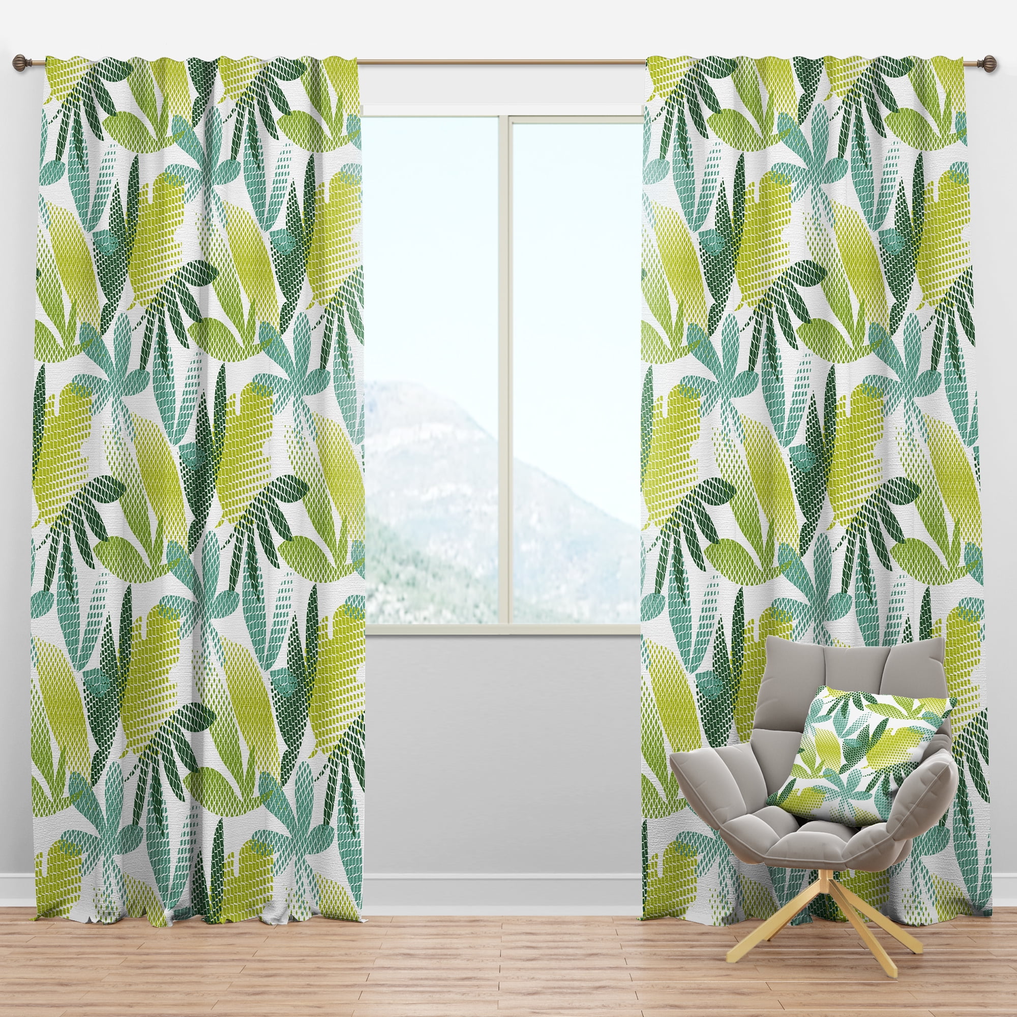 Designart 'Tropical Botanicals On White II' Mid-Century Modern Blackout Curtain Panel