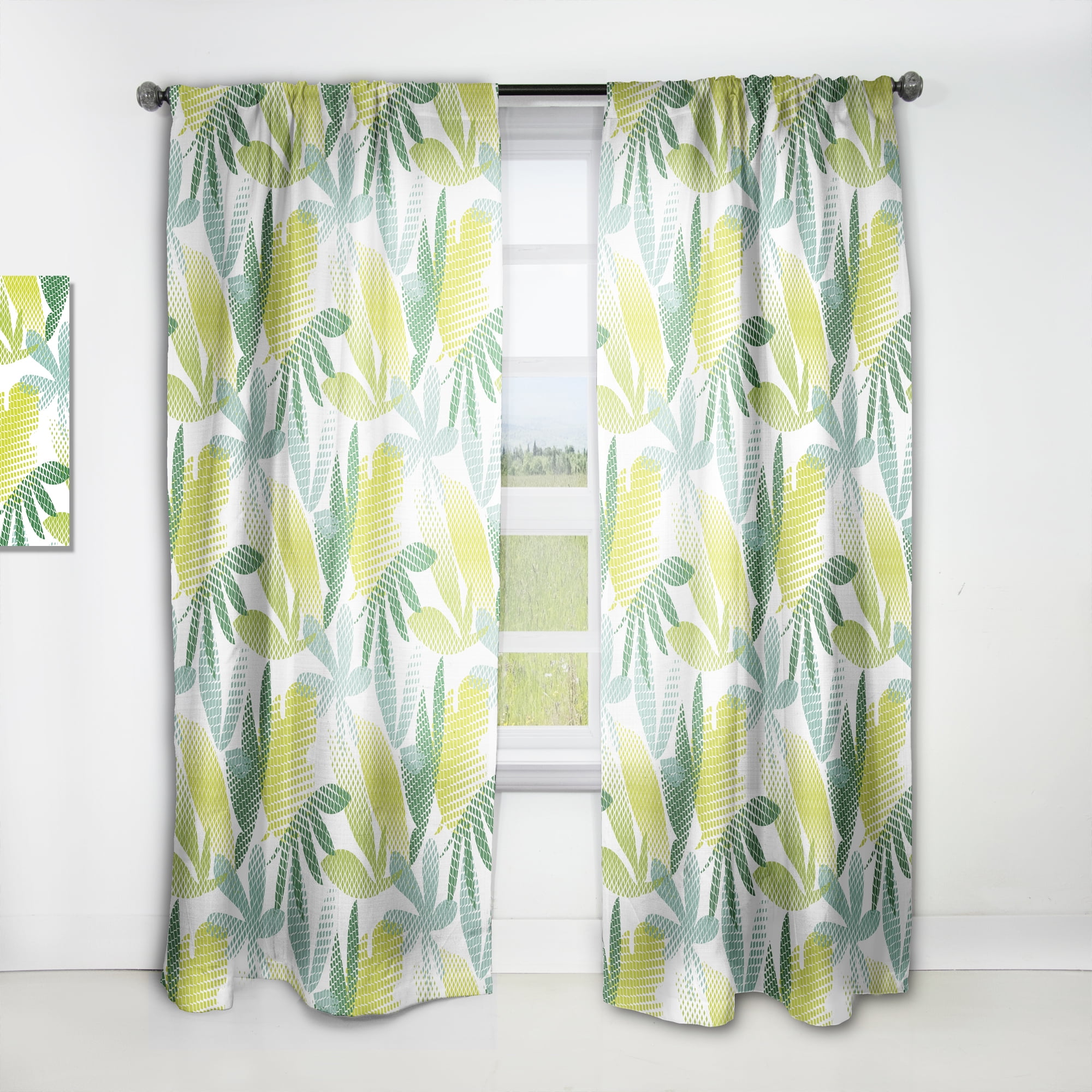 Designart 'Tropical Botanicals On White II' Mid-Century Modern Curtain Panel