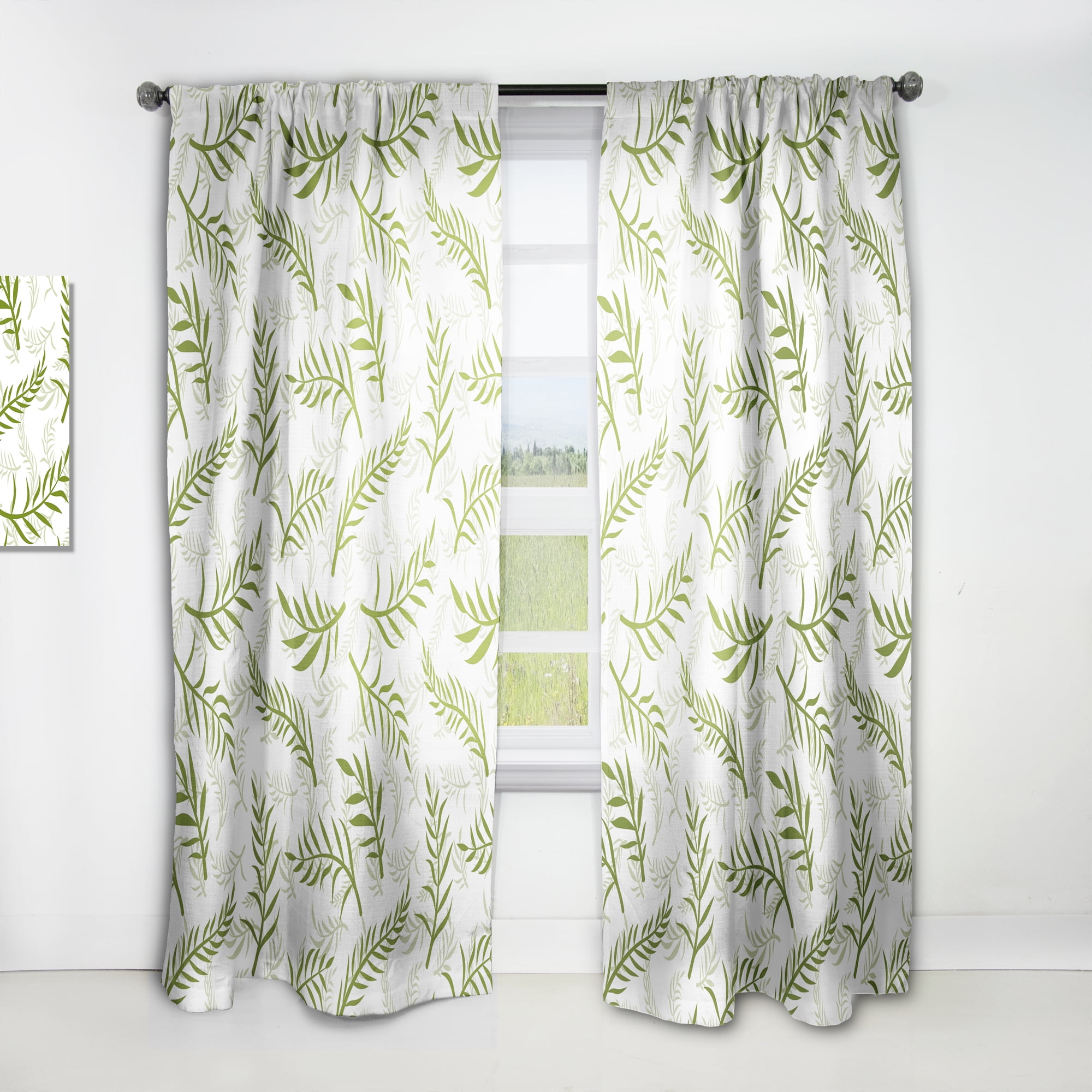 Designart 'Tropical Botanicals On White' Mid-Century Modern Curtain Panel