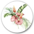 thumbnail image 1 of Designart 'Tropical Bouquet With Anthurium Lupine and Leaves On White II' Traditional Circle Metal Wall Art 11x11 - Disc of 11, 1 of 5