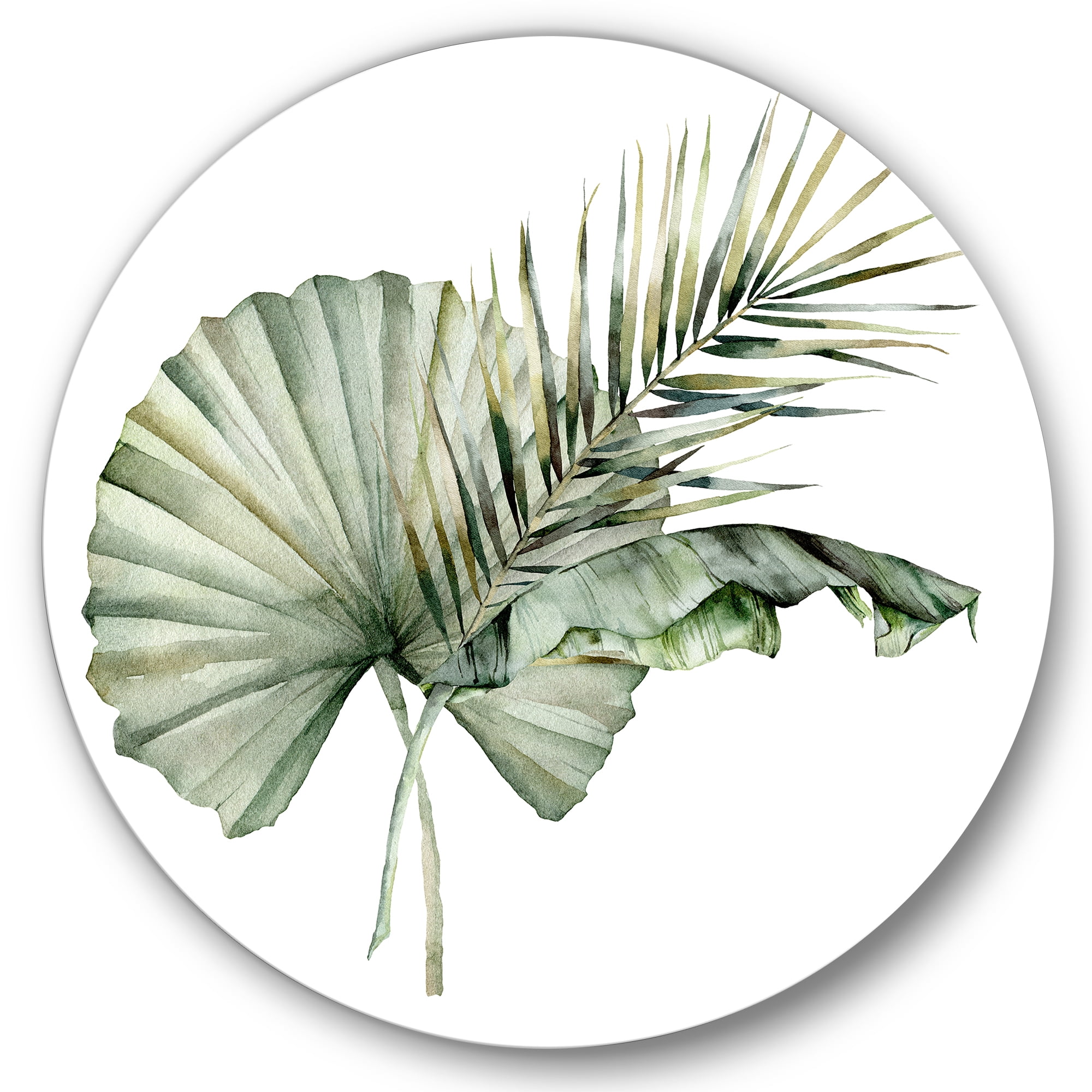 Designart 'Tropical Bouquet With Banana Coconut and Palm Leaves' Traditional Circle Metal Wall Art 36x36 - Disc of 36