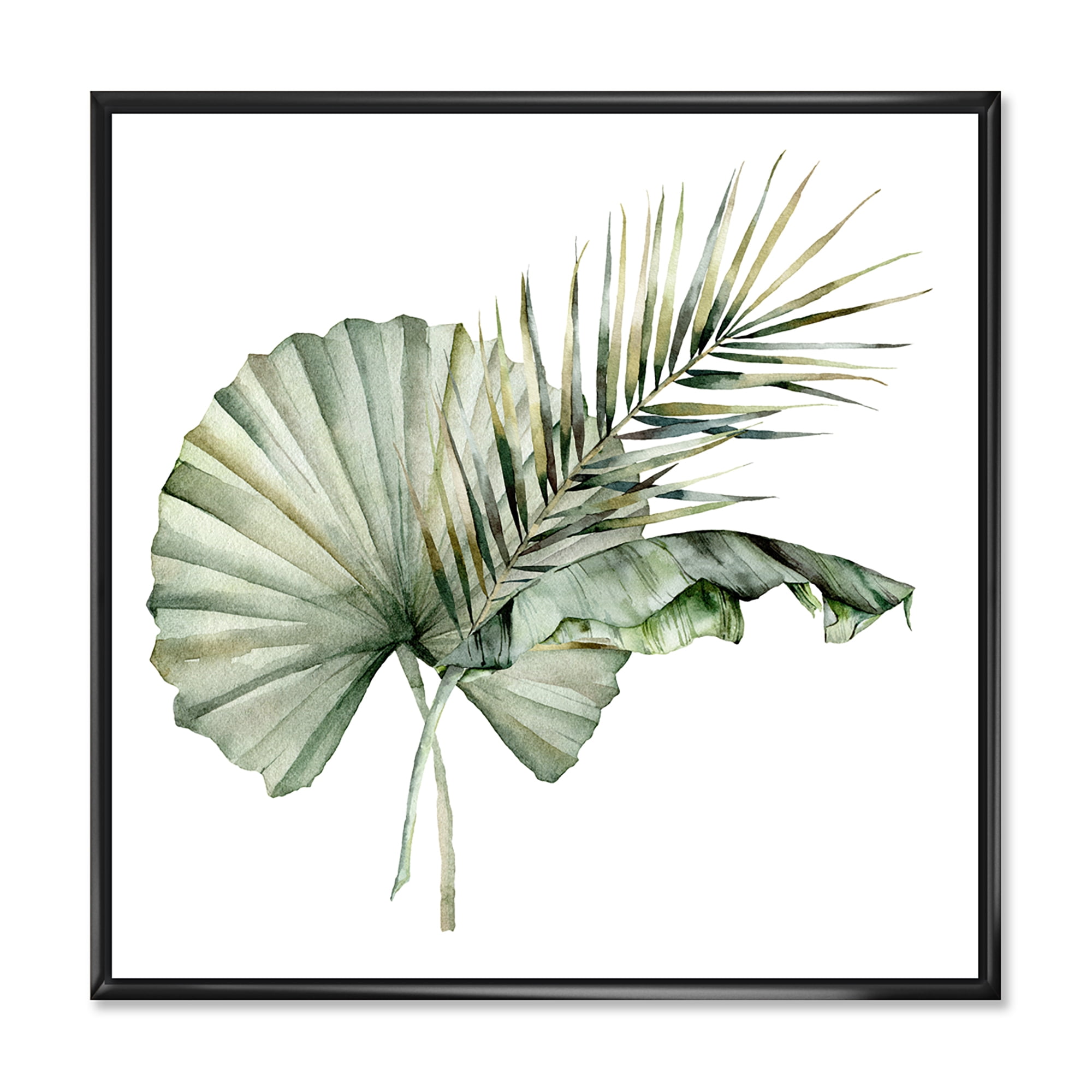 Designart 'Tropical Bouquet With Banana Coconut and Palm Leaves' Traditional Framed Canvas Wall Art Print