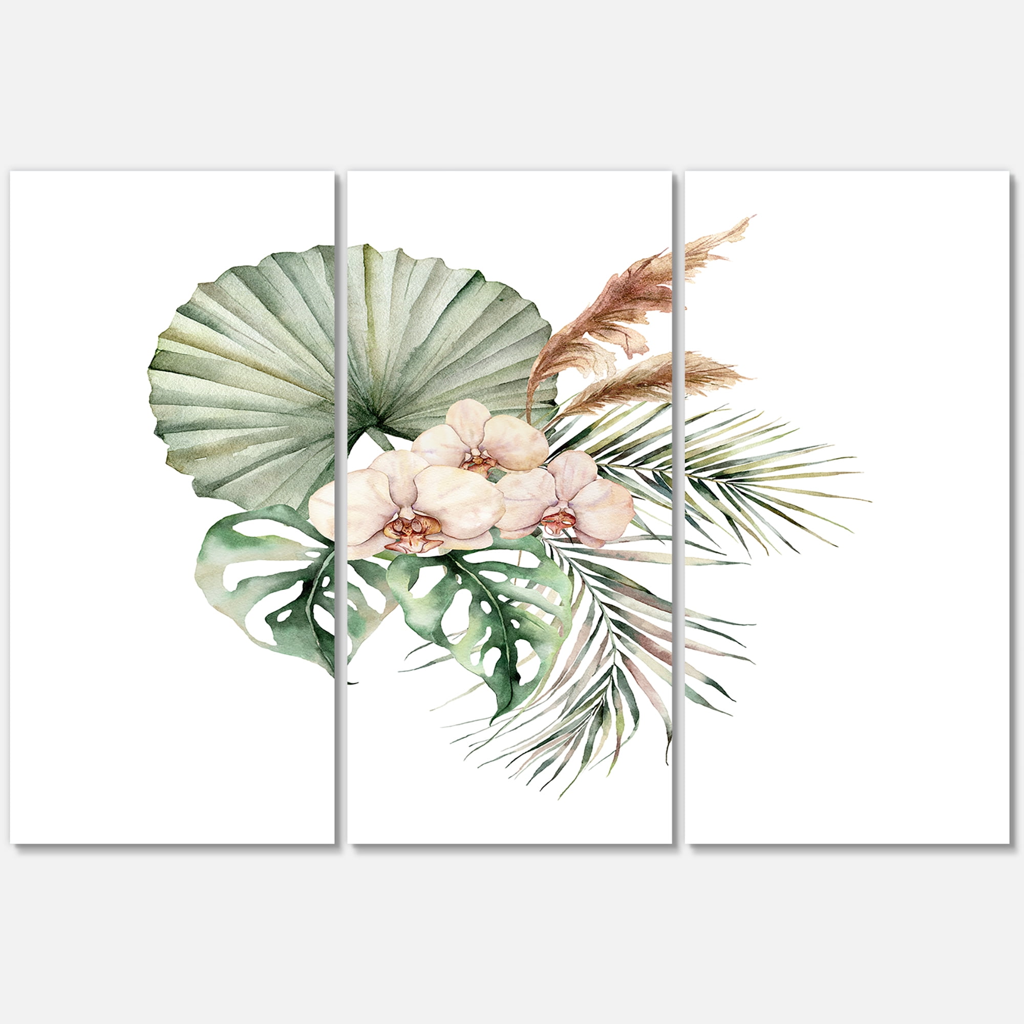 Designart ' Tropical Bouquet With Palm Orchids Leaves ' Traditional Canvas Wall Art Print