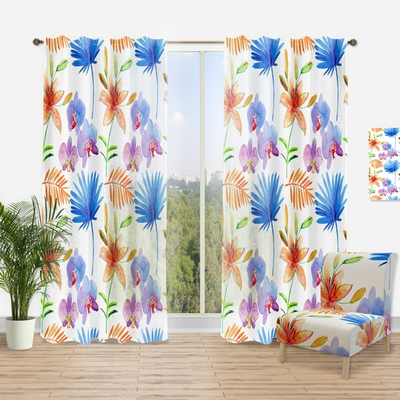 Designart 'Tropical Bright Mood VII' Floral Curtain Panel
