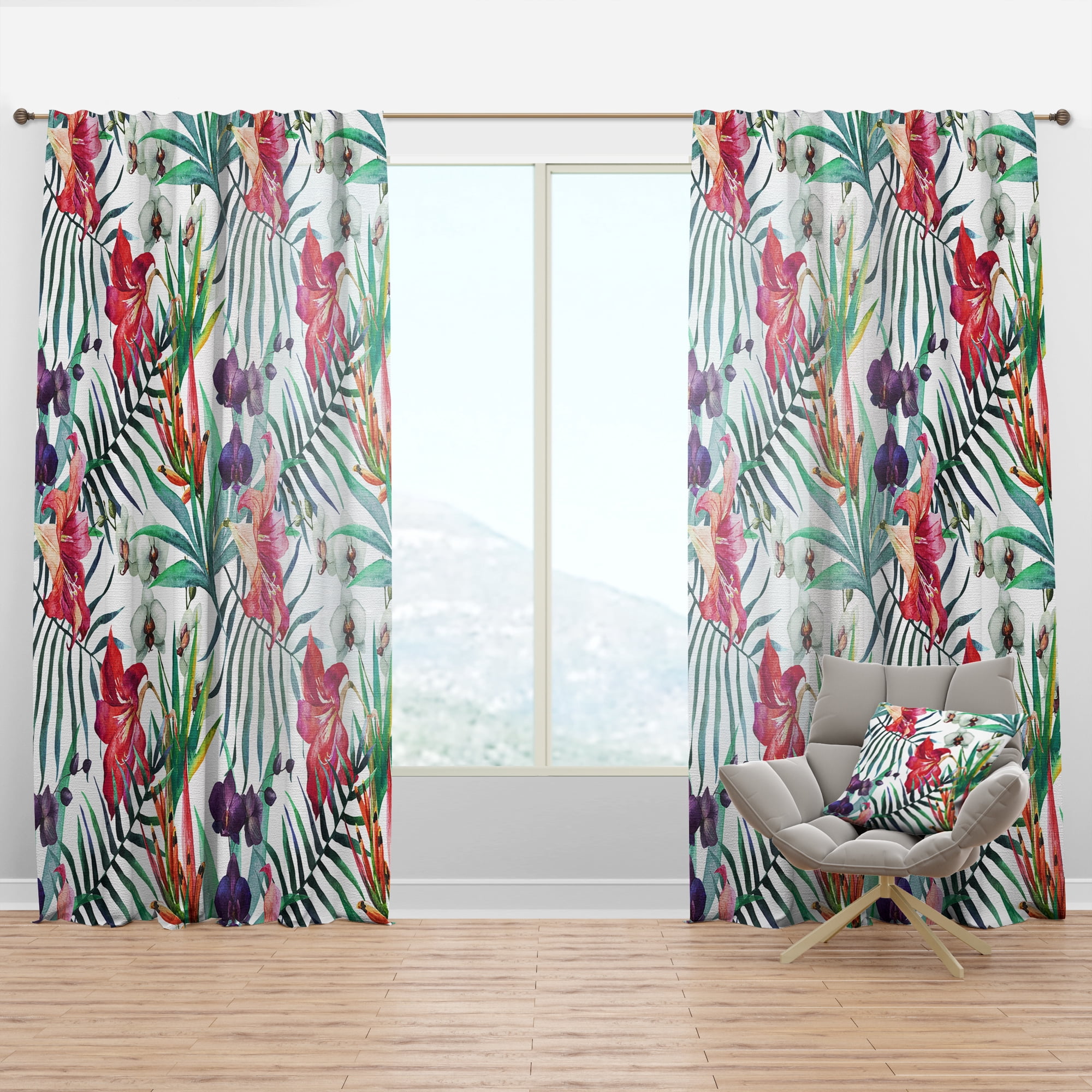 Designart 'Tropical Bright Mood VIII' Floral Curtain Panel