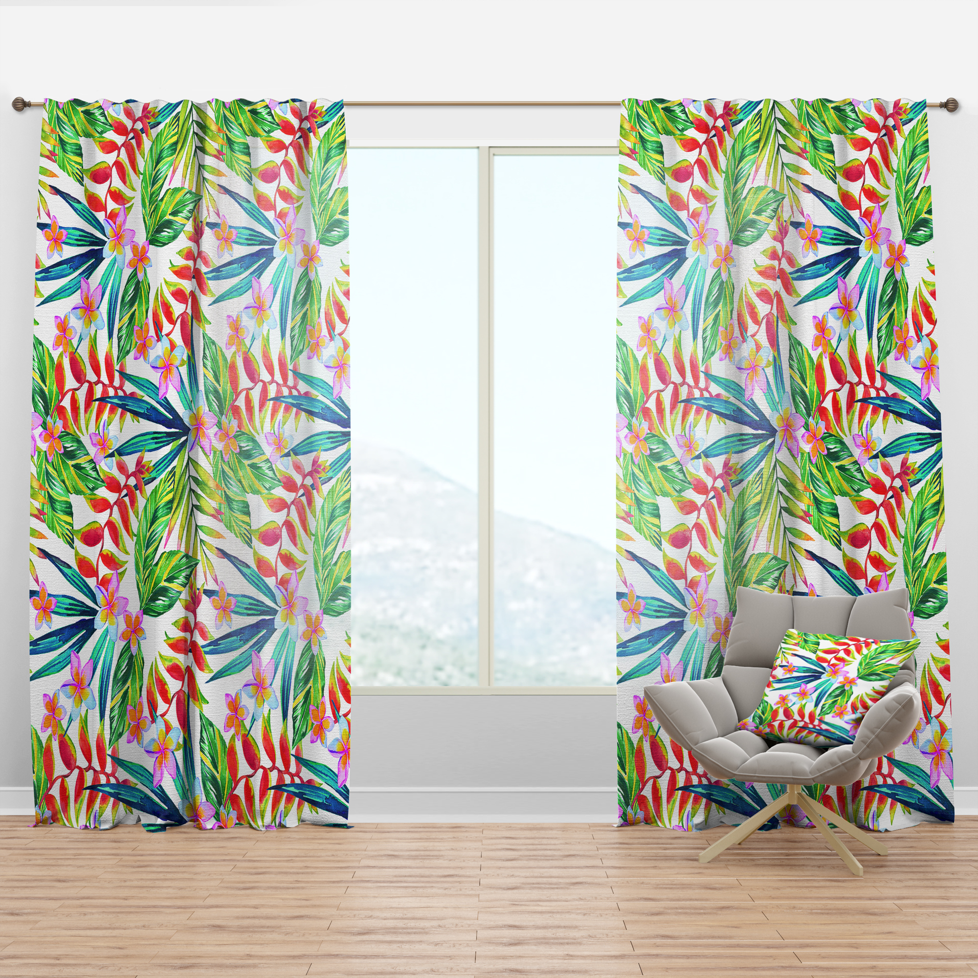 Designart 'Tropical Bright Mood XII' Floral Curtain Panel